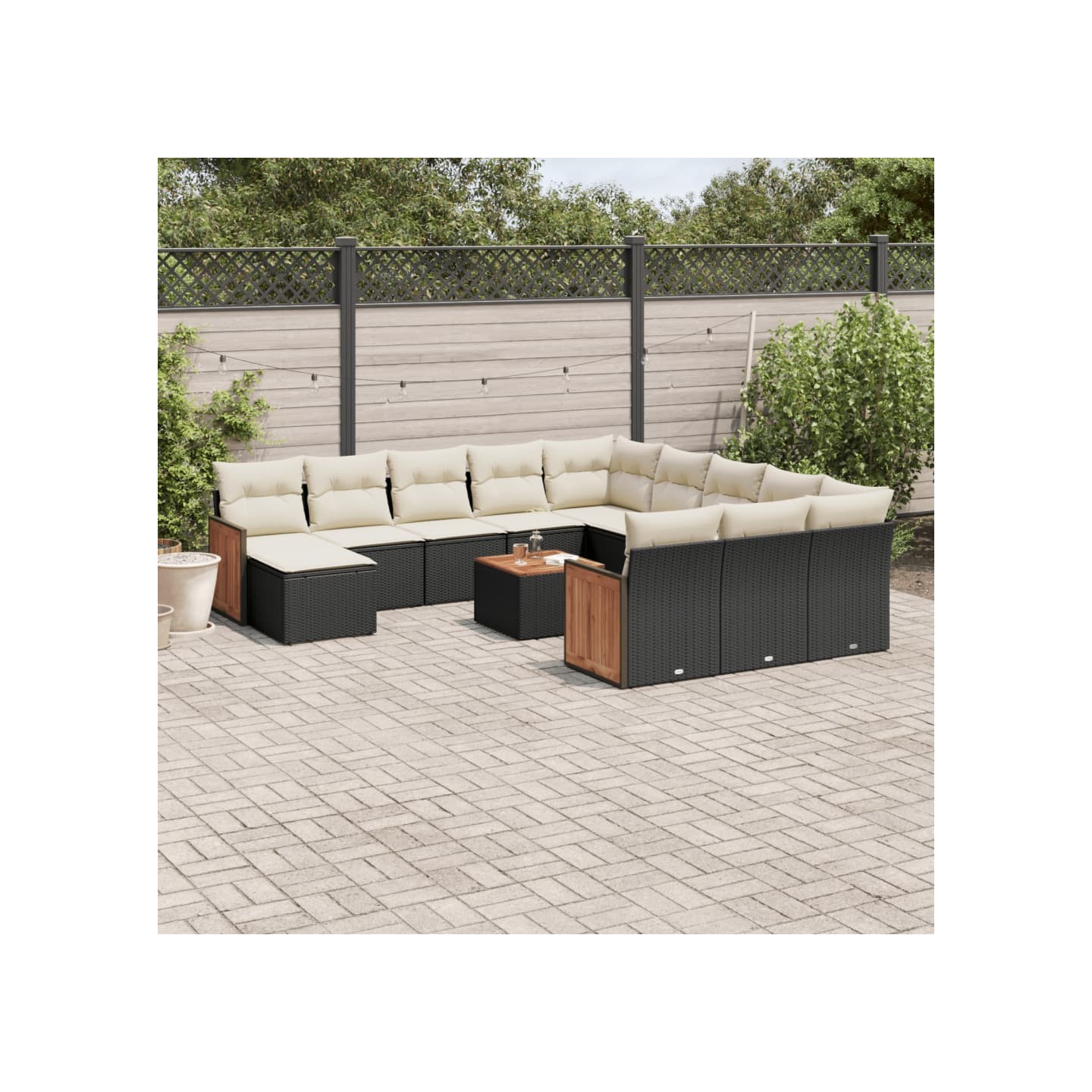Salon de jardin avec coussins 13 pcs noir résine tressée