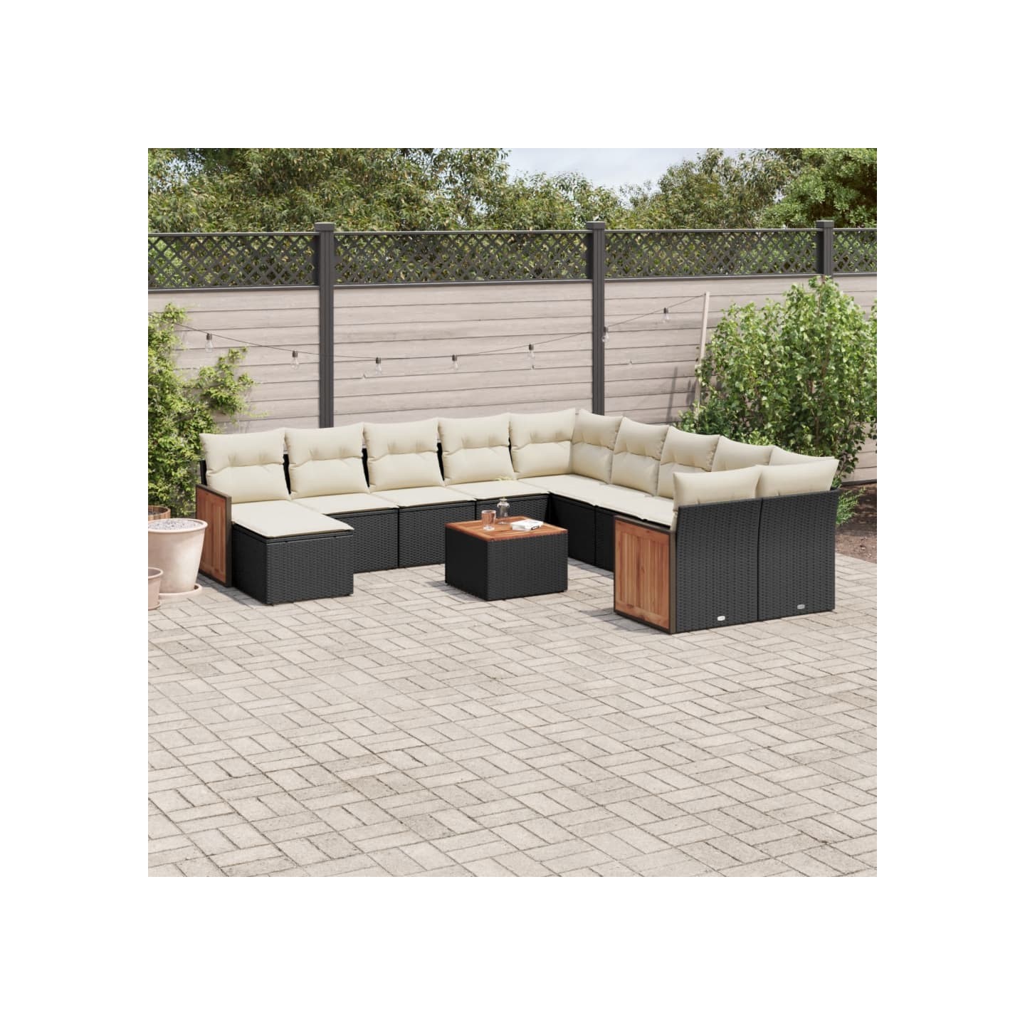 Salon de jardin 12 pcs avec coussins noir résine tressée