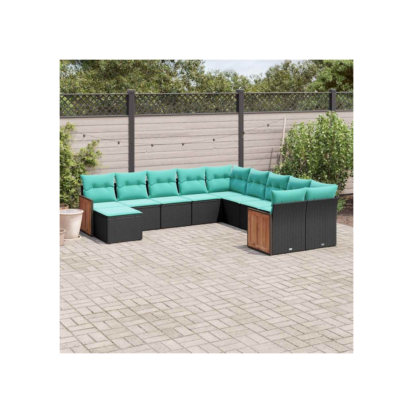 Salon de jardin 11 pcs avec coussins noir résine tressée