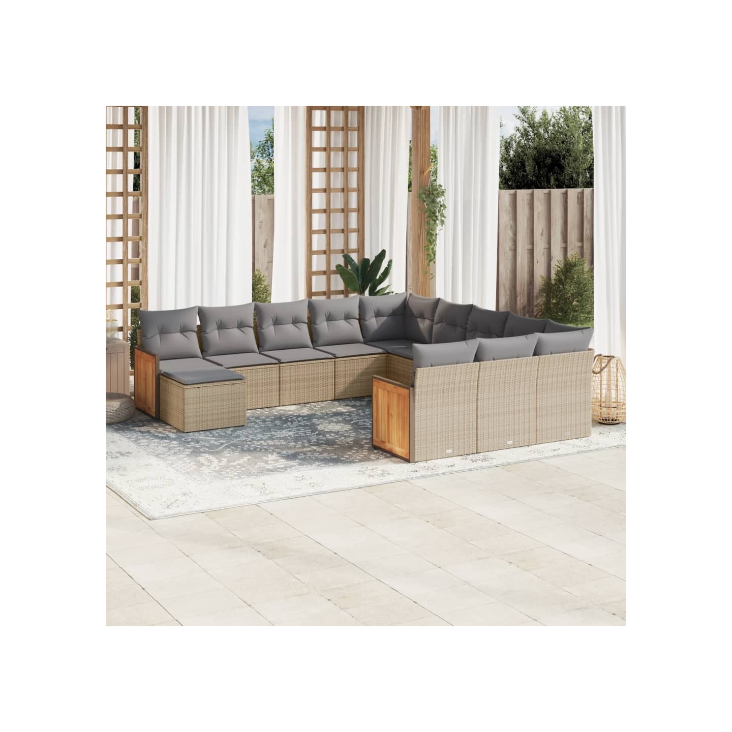 Salon de jardin avec coussins 12 pcs beige résine tressée