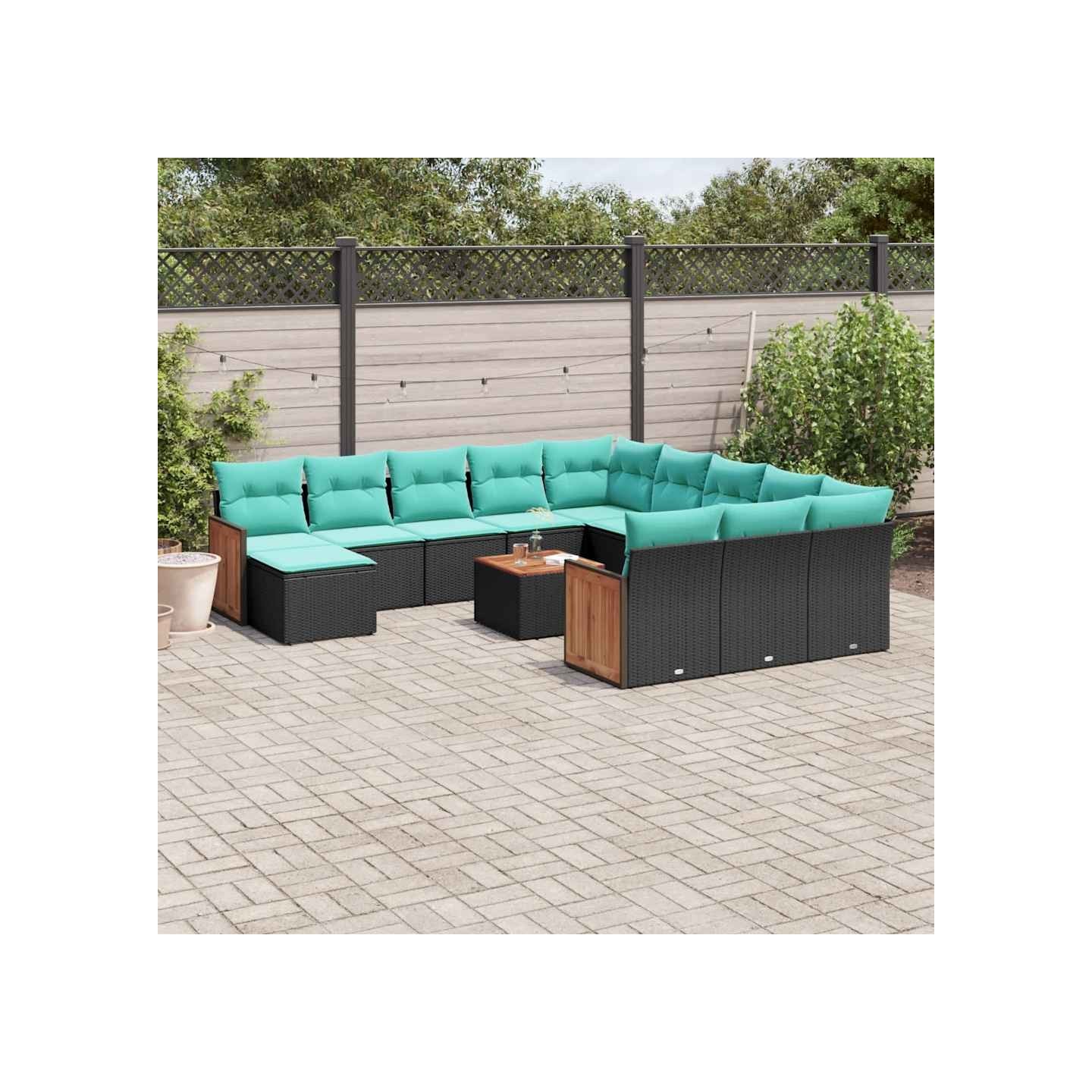 Ensemble de canapé de jardin 13 pcs avec coussins noir