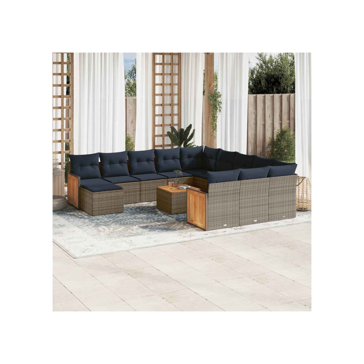 Ensemble de canapé de jardin 13 pcs avec coussins gris