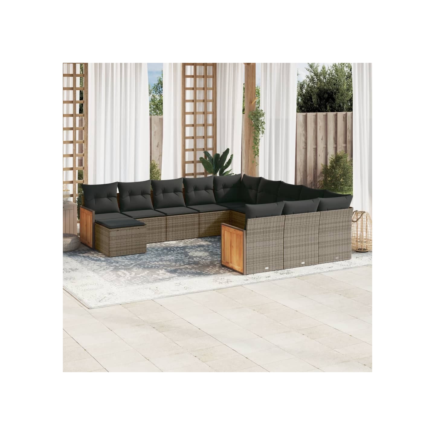 Salon de jardin avec coussins 12 pcs gris résine tressée