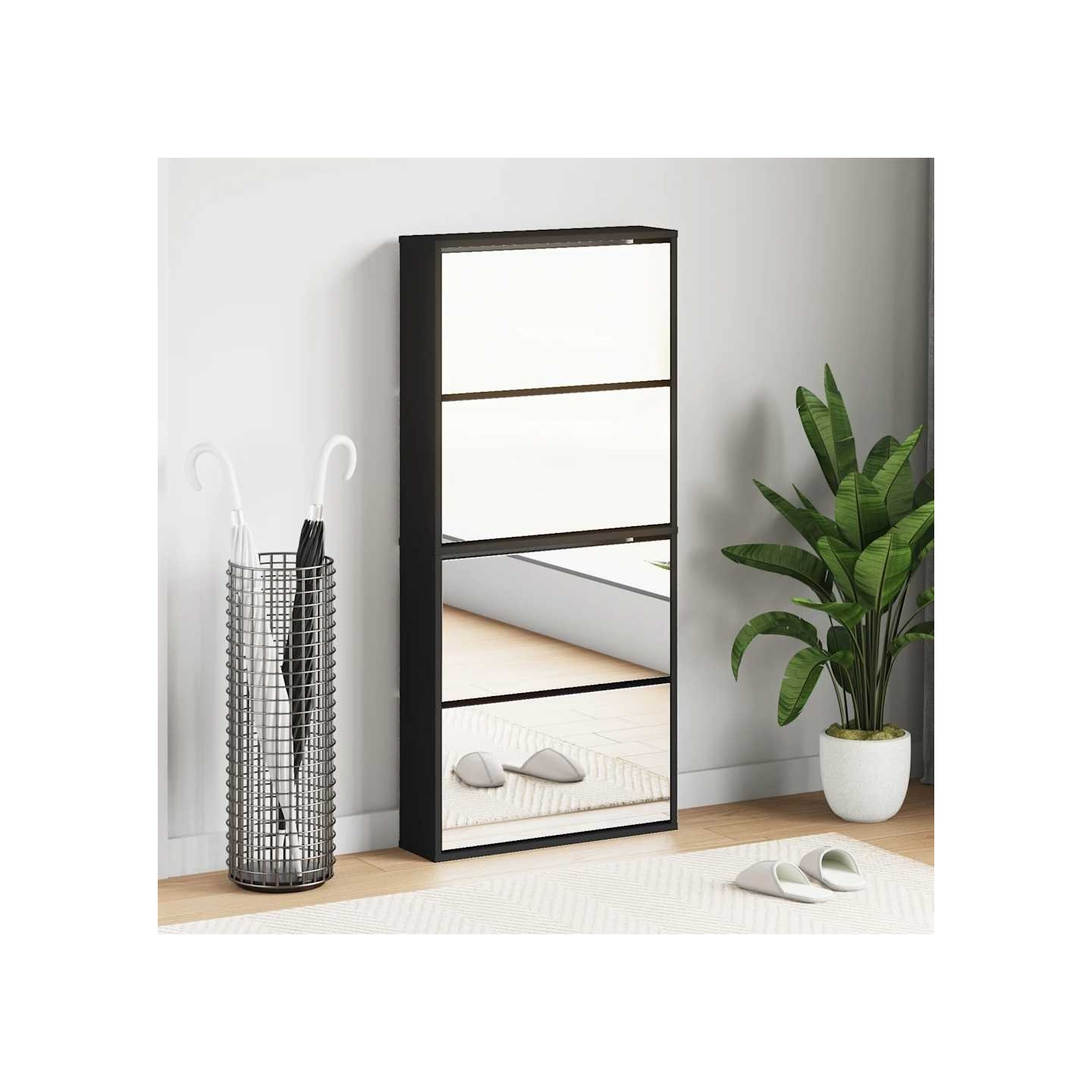 Armoire à chaussures avec miroir à 4 niveaux noir 63x17x134 cm