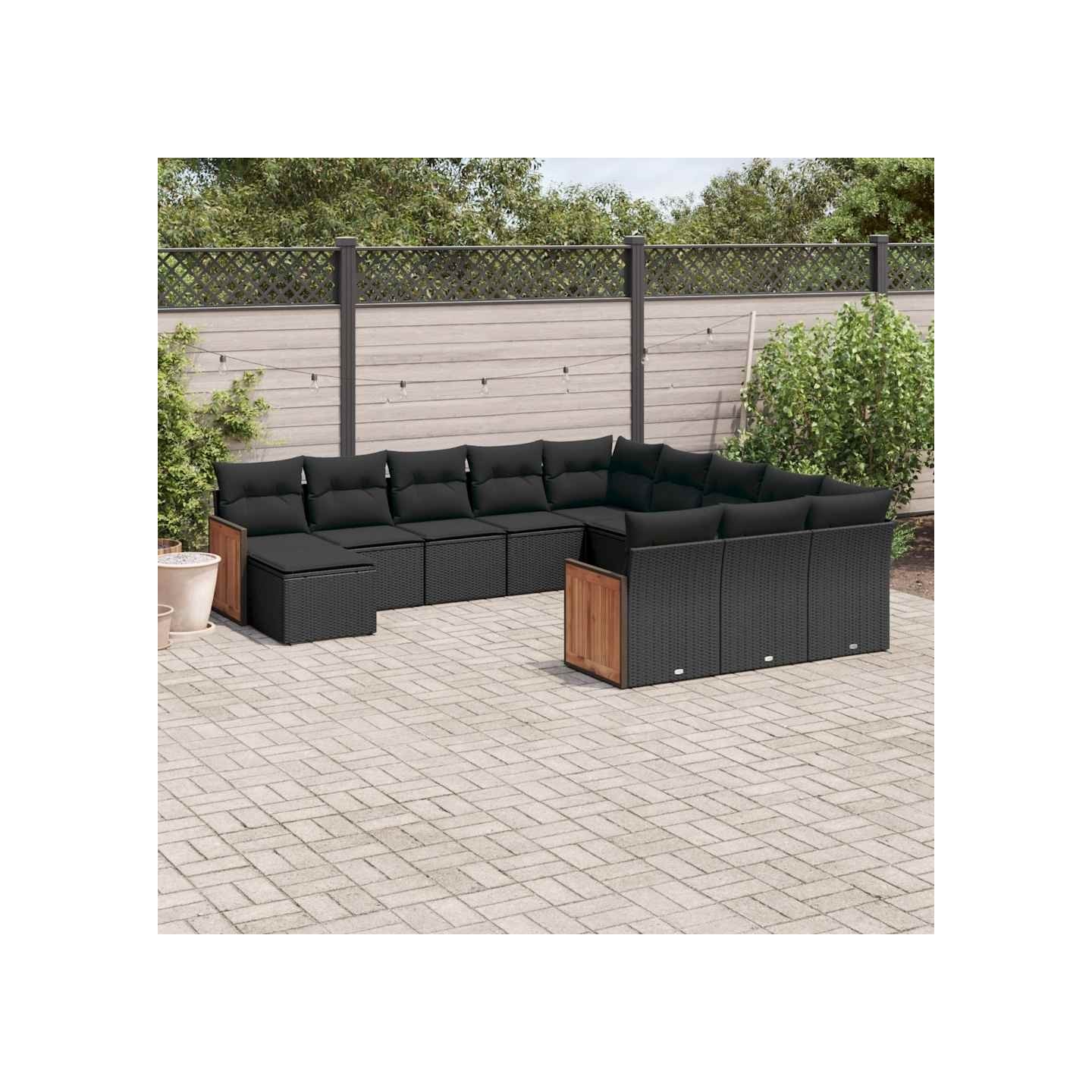 Salon de jardin 12 pcs avec coussins noir résine tressée