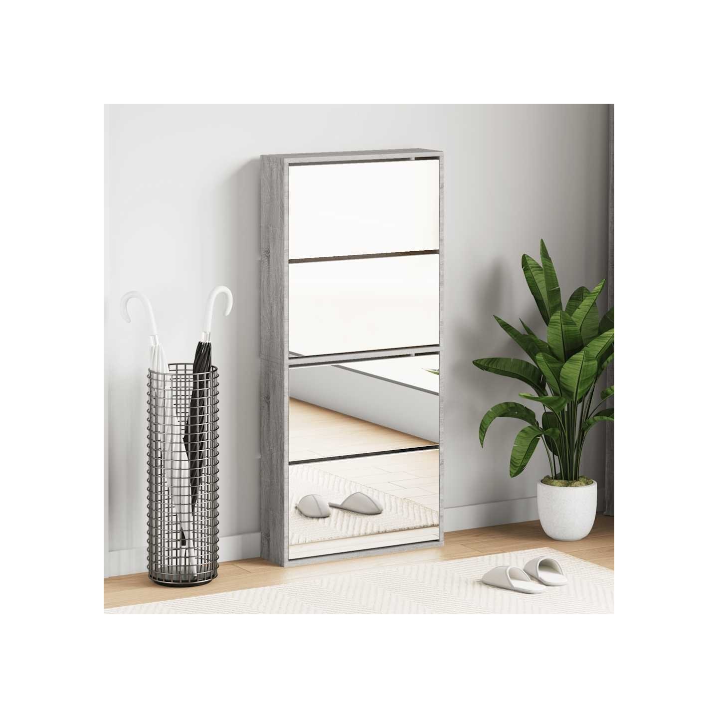 Armoire à chaussures miroir 4 niveaux sonoma gris 63x17x134 cm