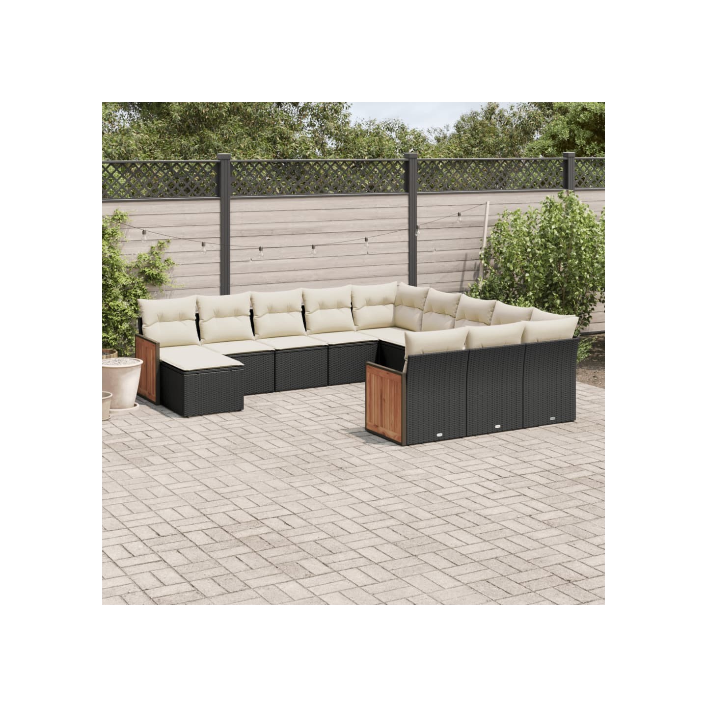 Salon de jardin 12 pcs avec coussins noir résine tressée
