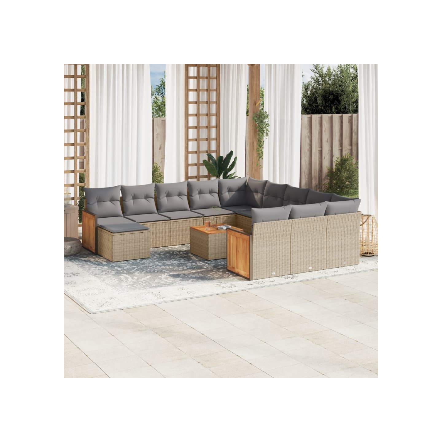Salon de jardin avec coussins 13 pcs beige résine tressée