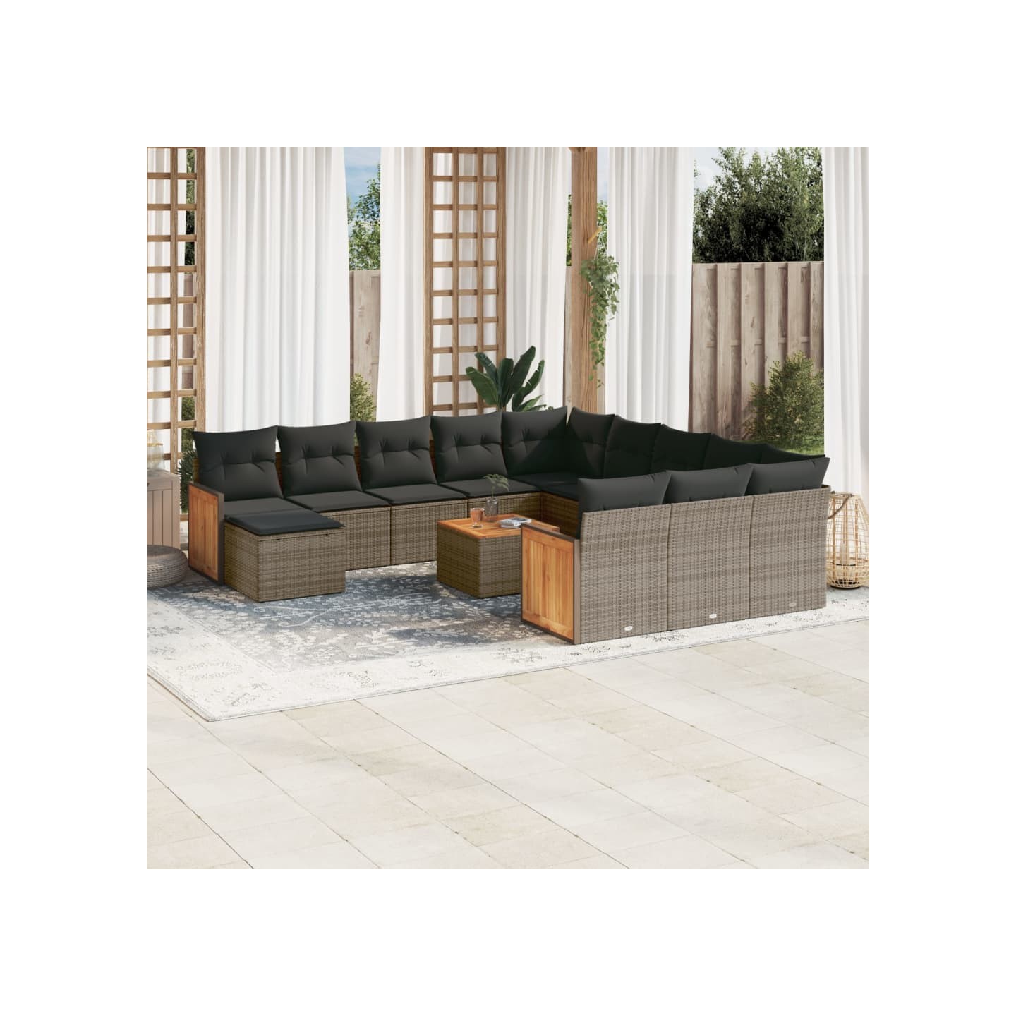 Salon de jardin avec coussins 13 pcs gris résine tressée