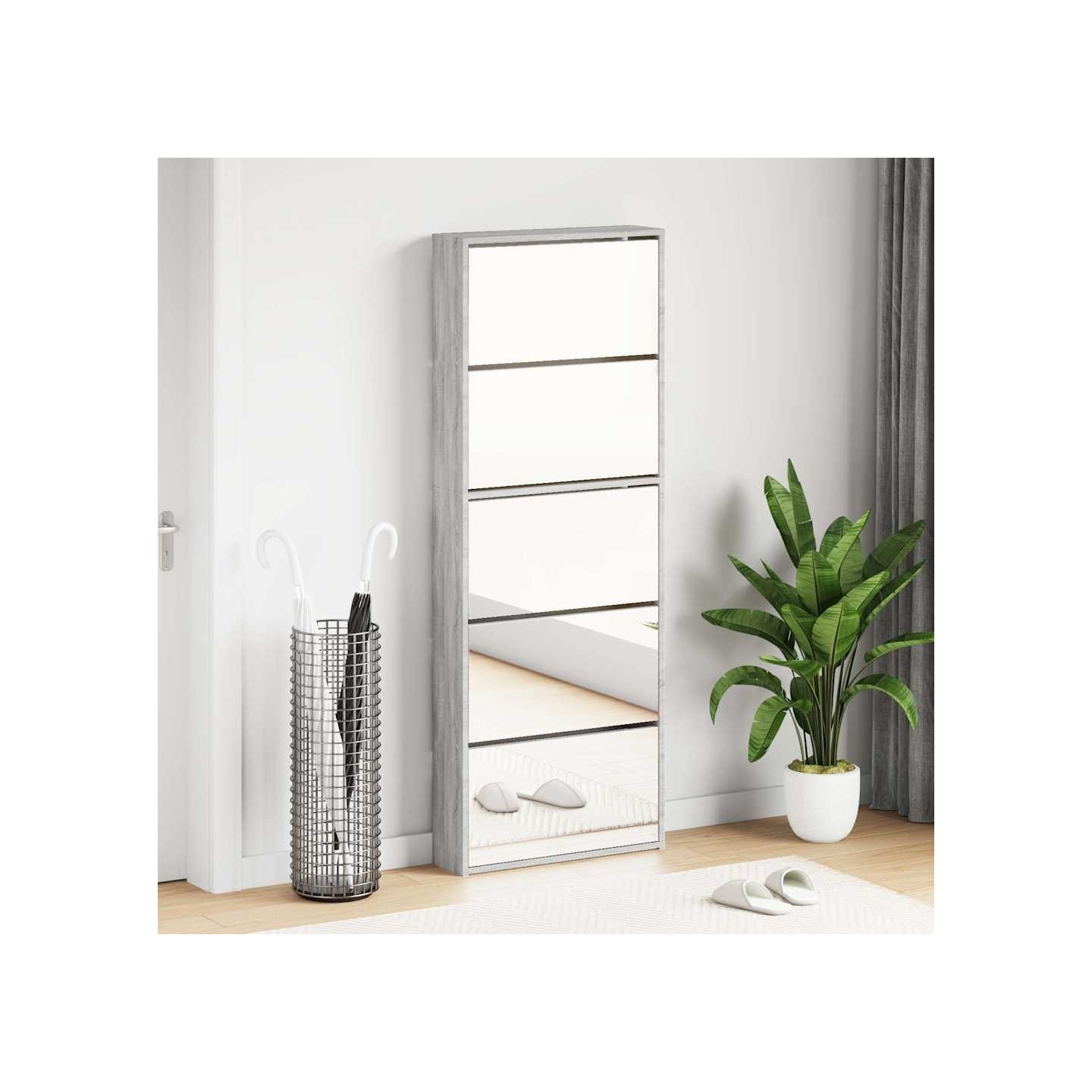 Armoire à chaussures miroir 5 niveaux sonoma gris 63x17x169,5cm