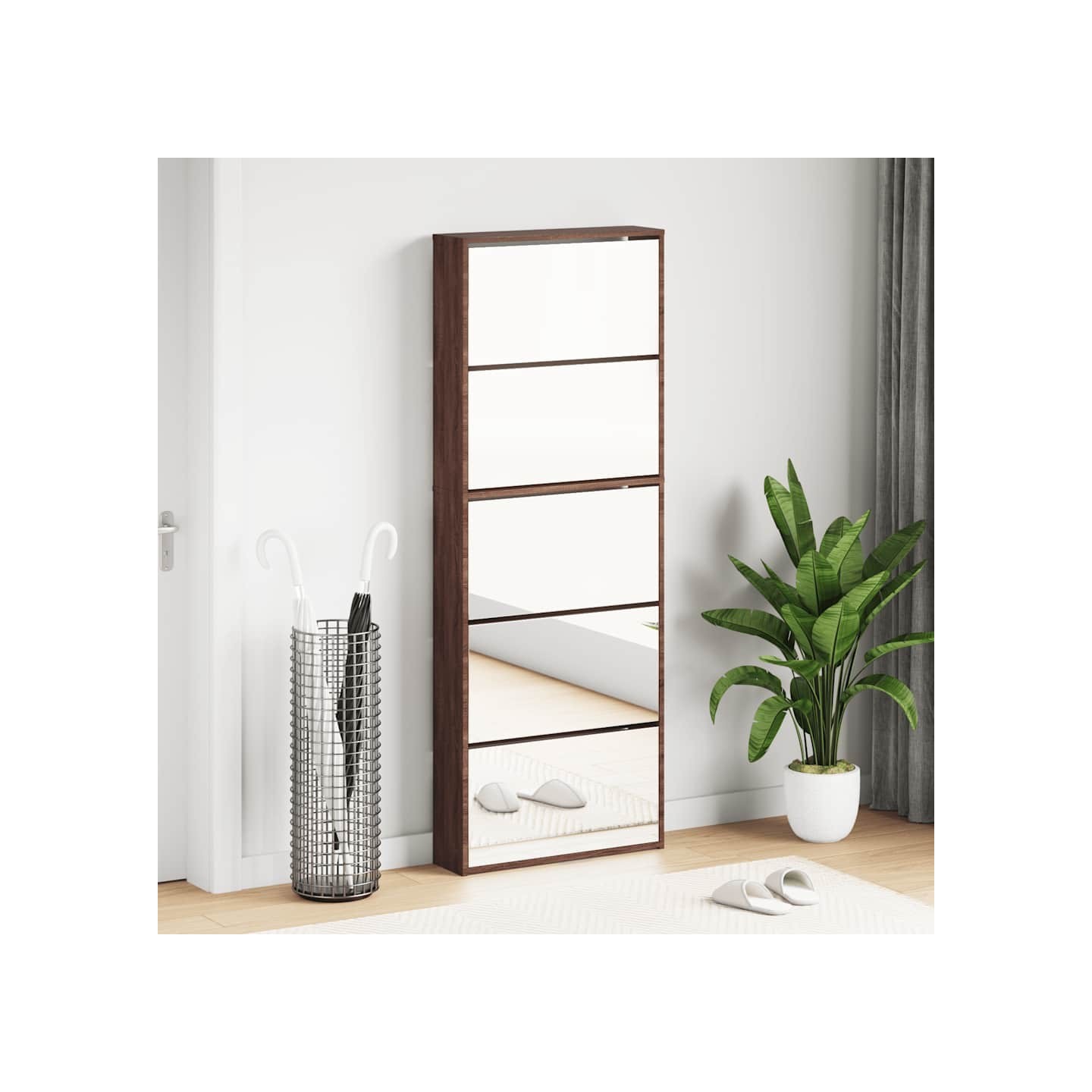 Armoire à chaussures miroir 5niveaux Chêne marron 63x17x169,5cm