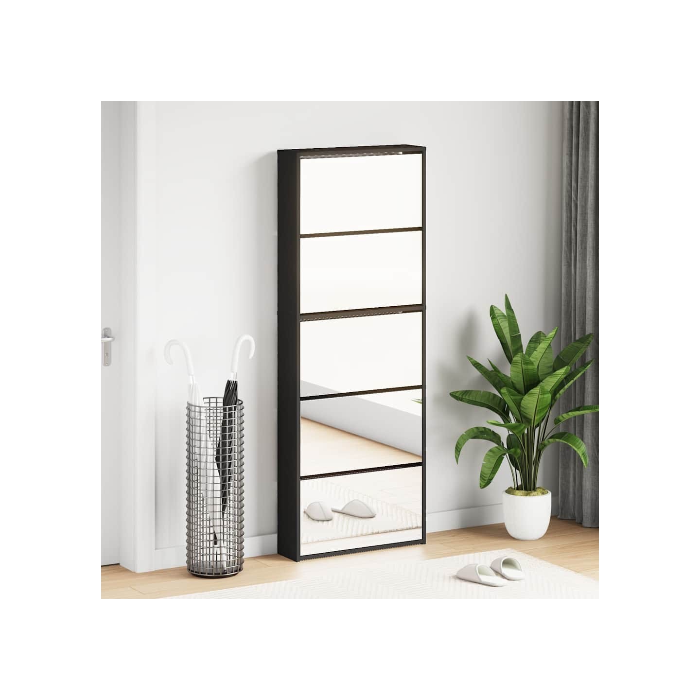 Armoire à chaussures avec miroir 5 niveaux noir 63x17x169,5 cm