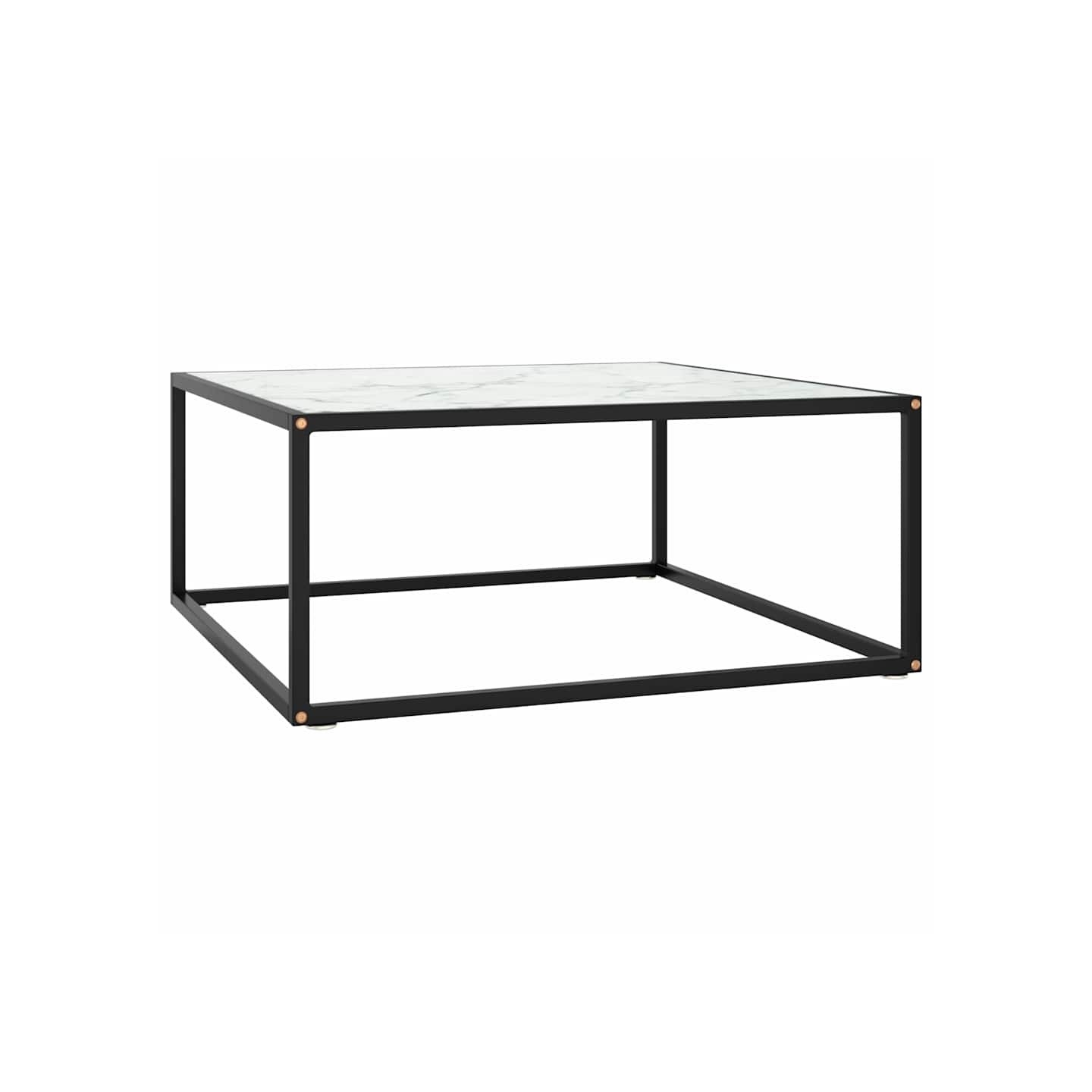 Table basse Noir avec verre marbre blanc 80x80x35 cm