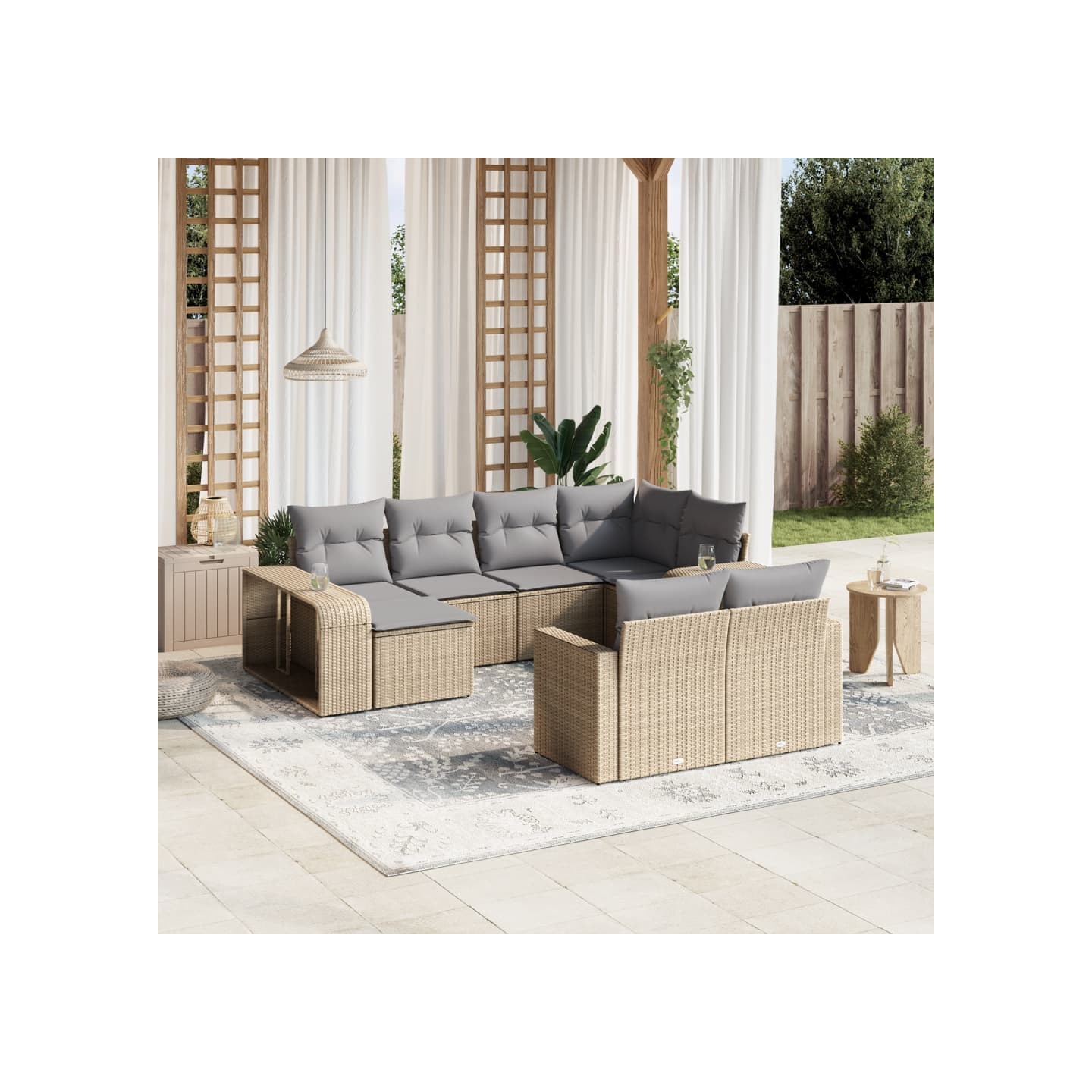 Salon de jardin avec coussins 10 pcs beige résine tressée