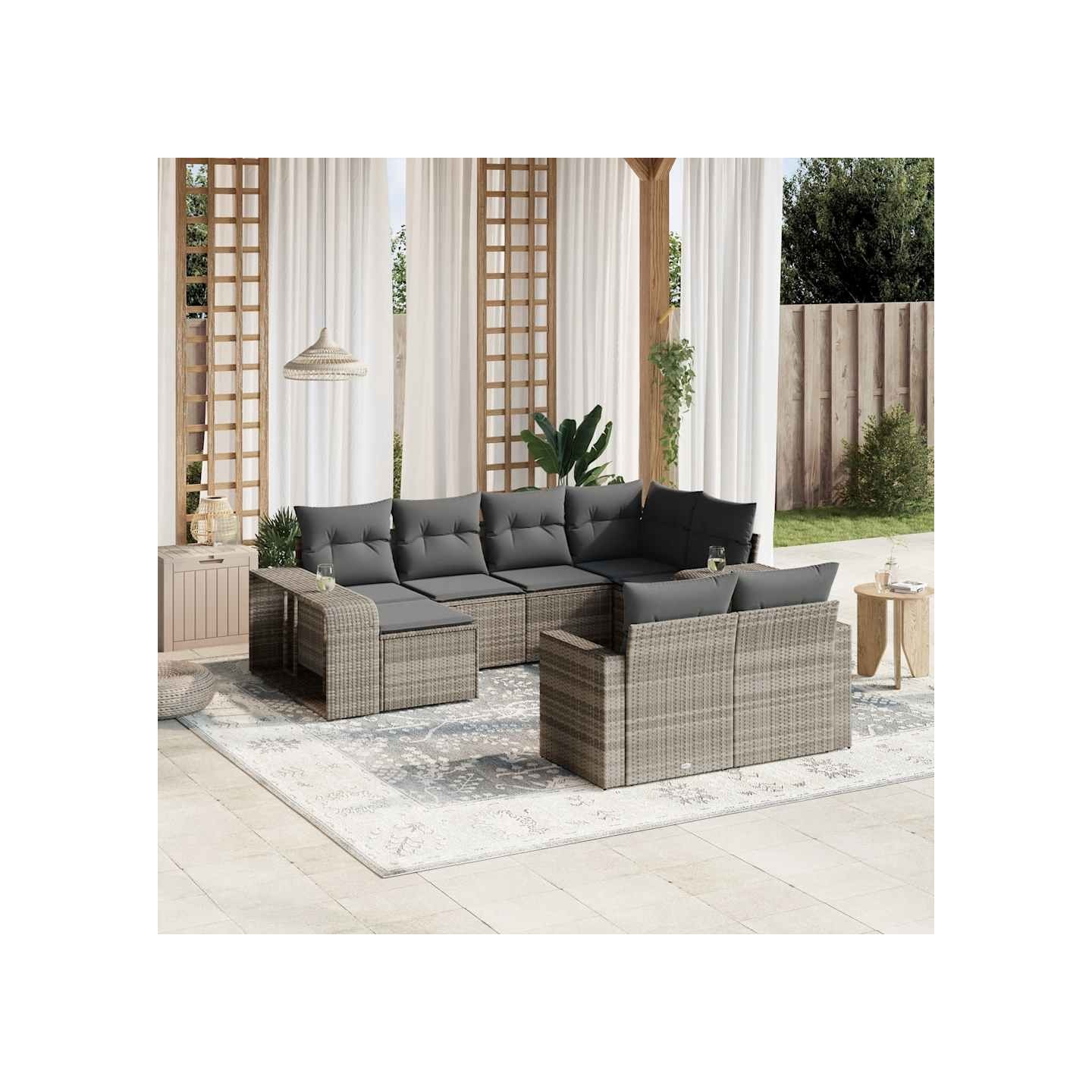 Salon de jardin avec coussins 10 pcs gris clair résine tressée