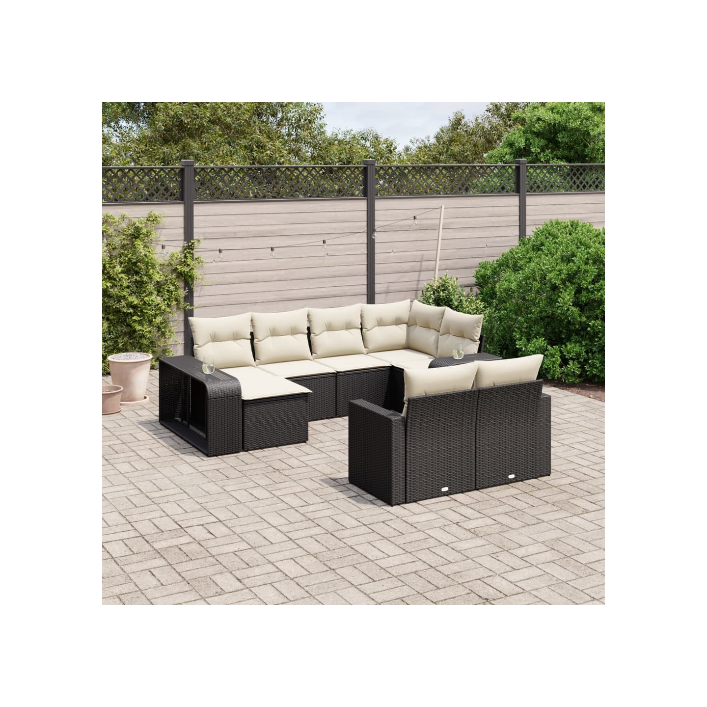 Salon de jardin 10 pcs avec coussins noir résine tressée