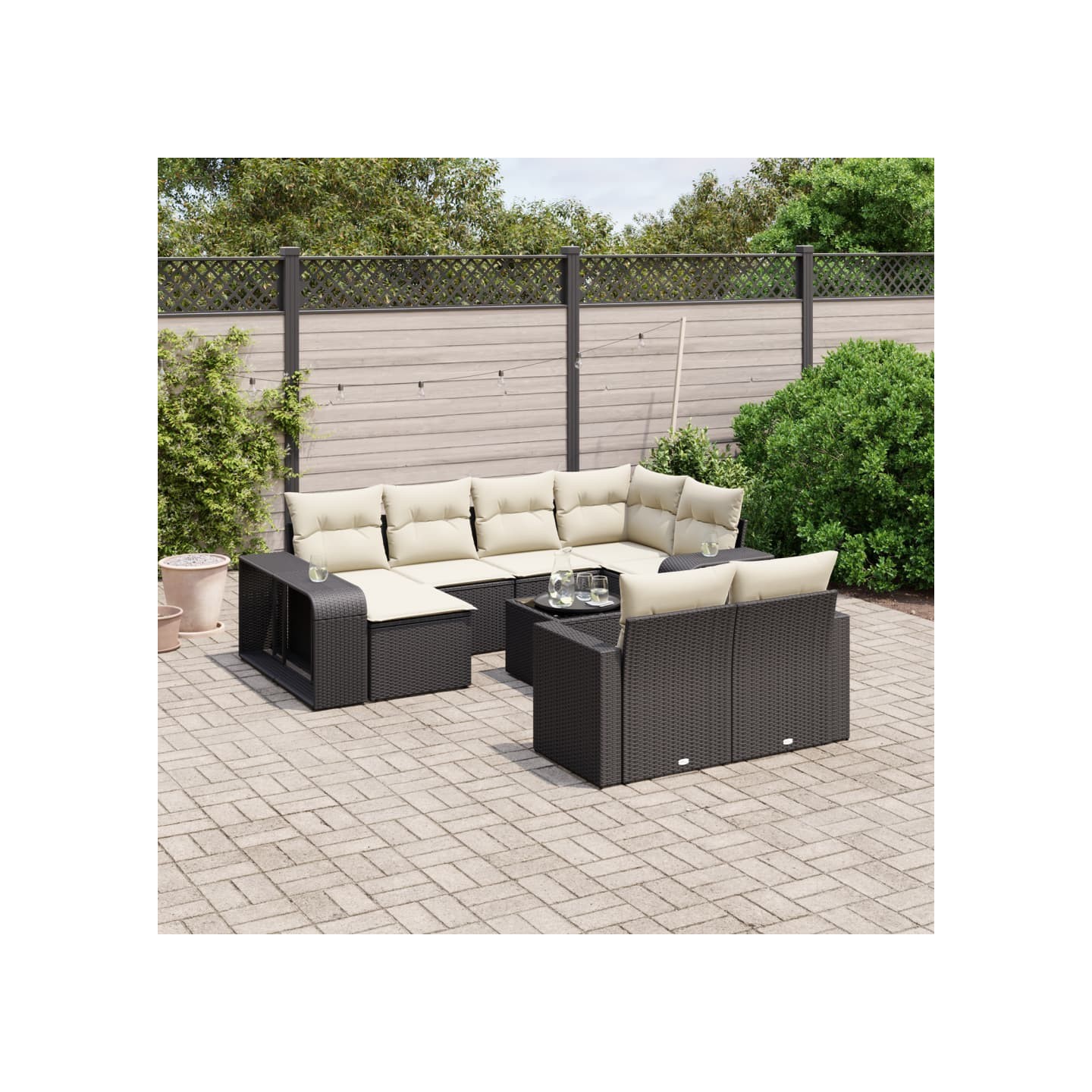 Salon de jardin 11 pcs avec coussins noir résine tressée