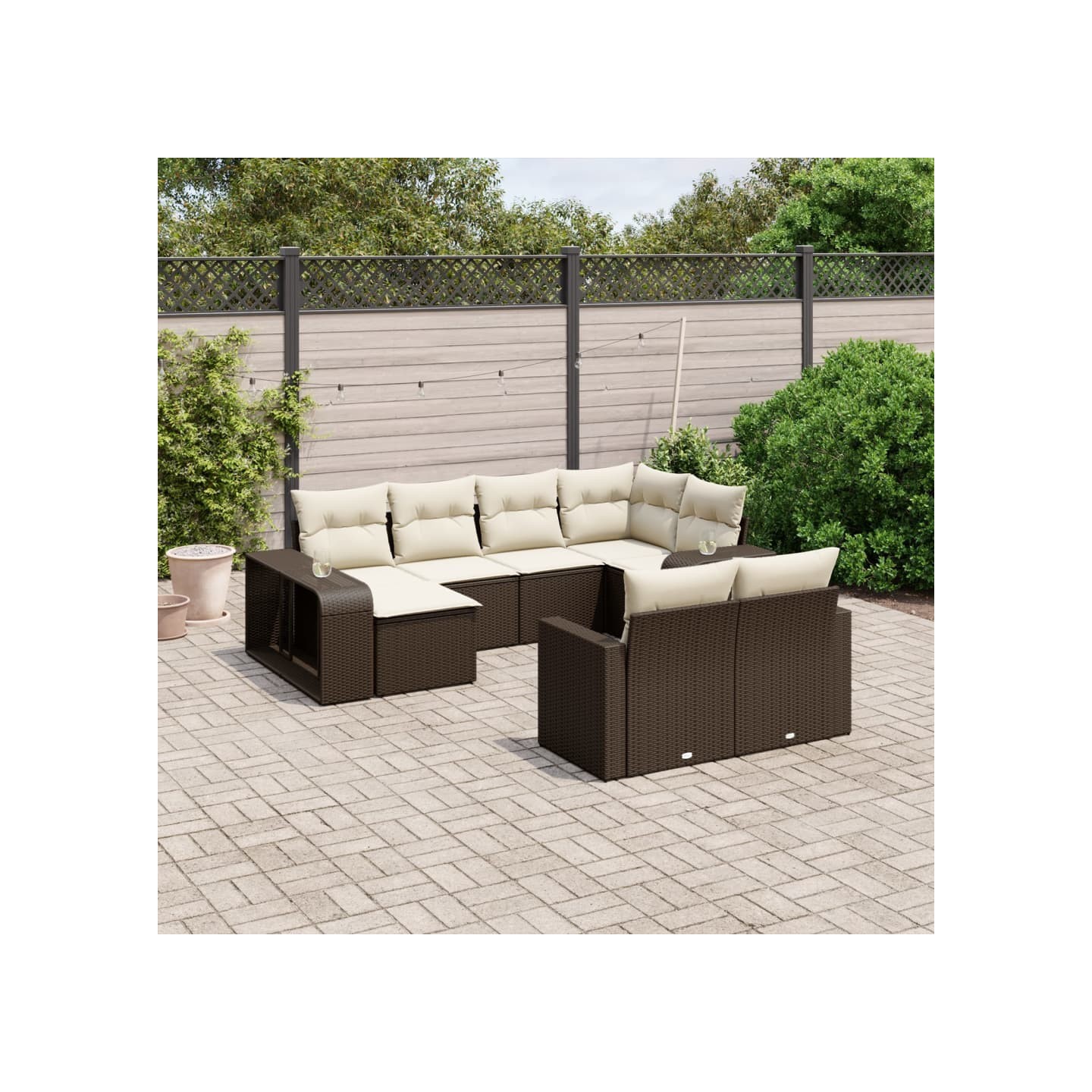 Salon de jardin 10 pcs avec coussins marron résine tressée