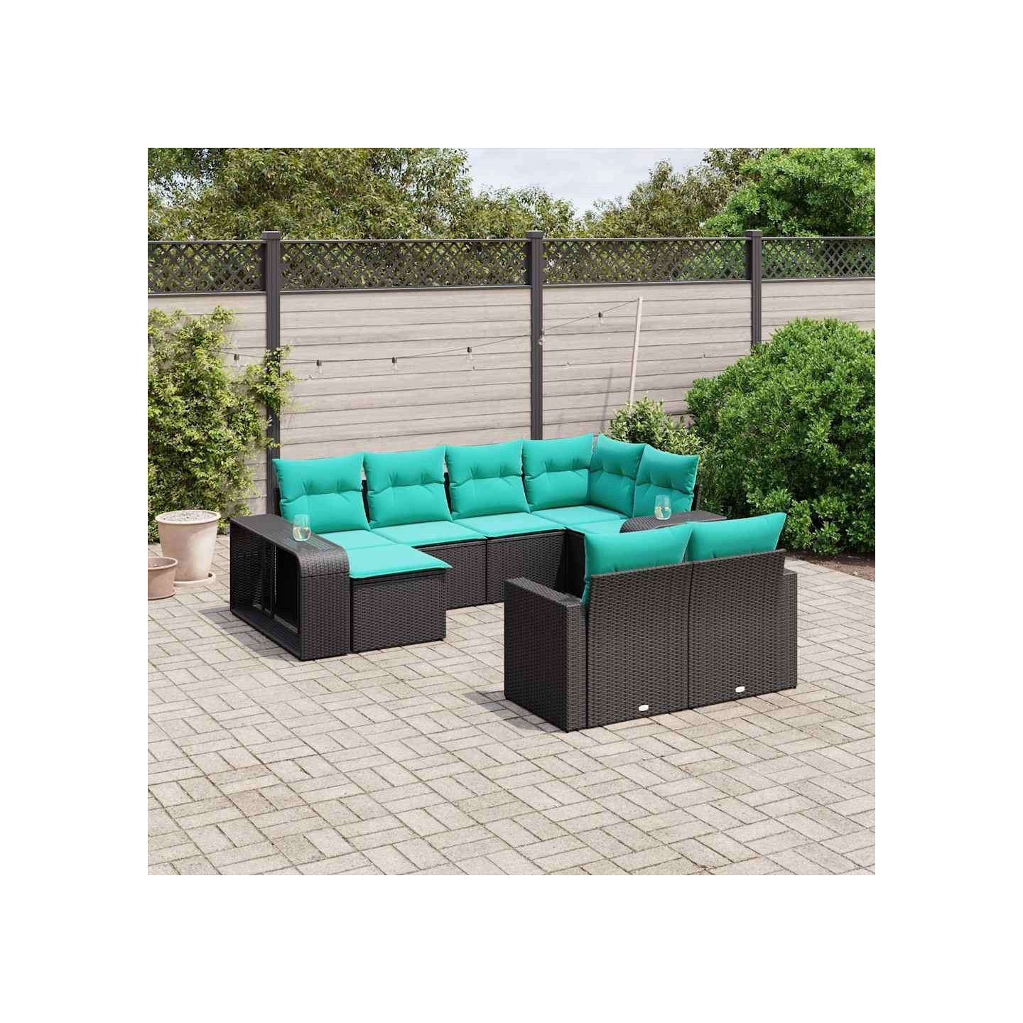 Salon de jardin 10 pcs avec coussins noir résine tressée