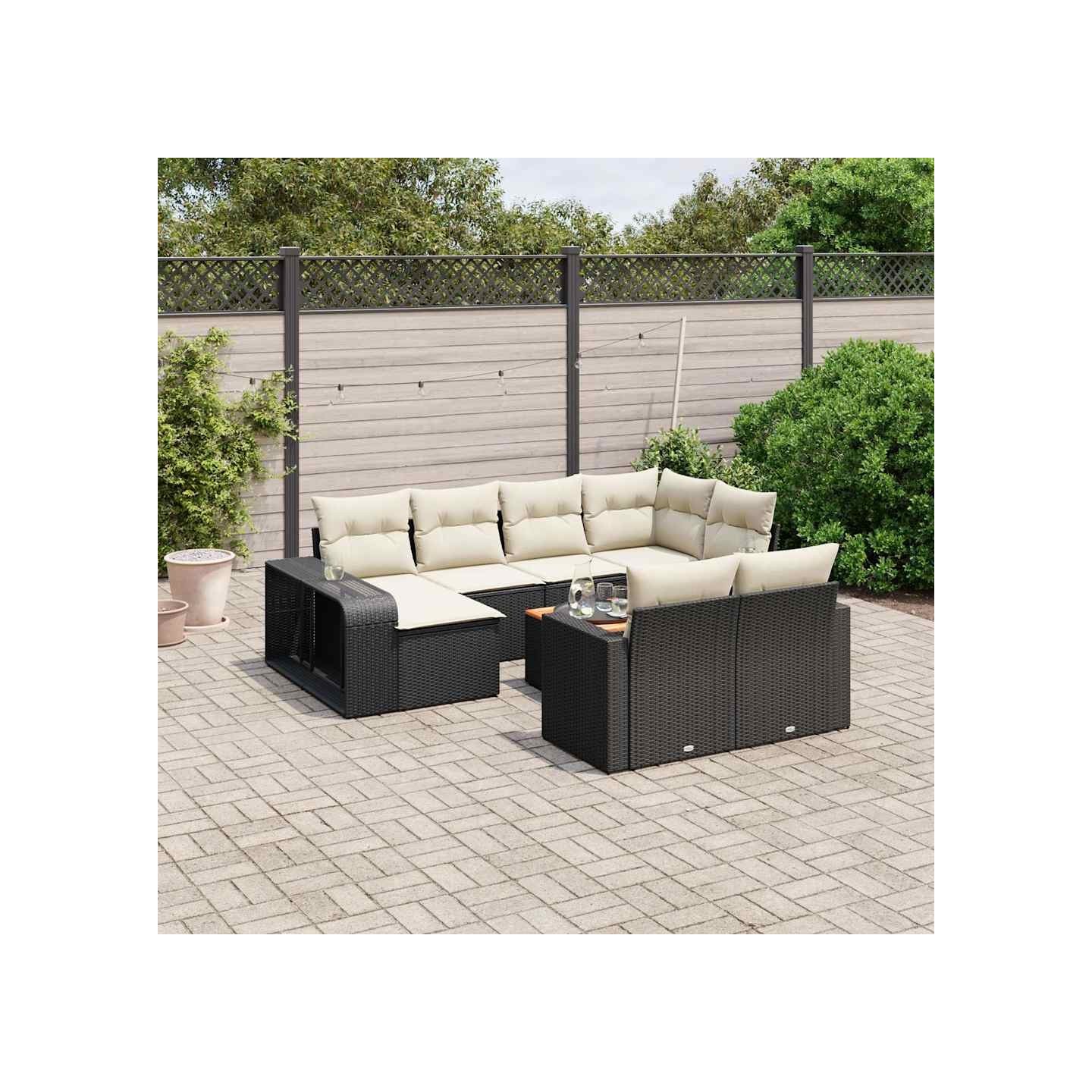 Salon de jardin 11 pcs avec coussins noir résine tressée