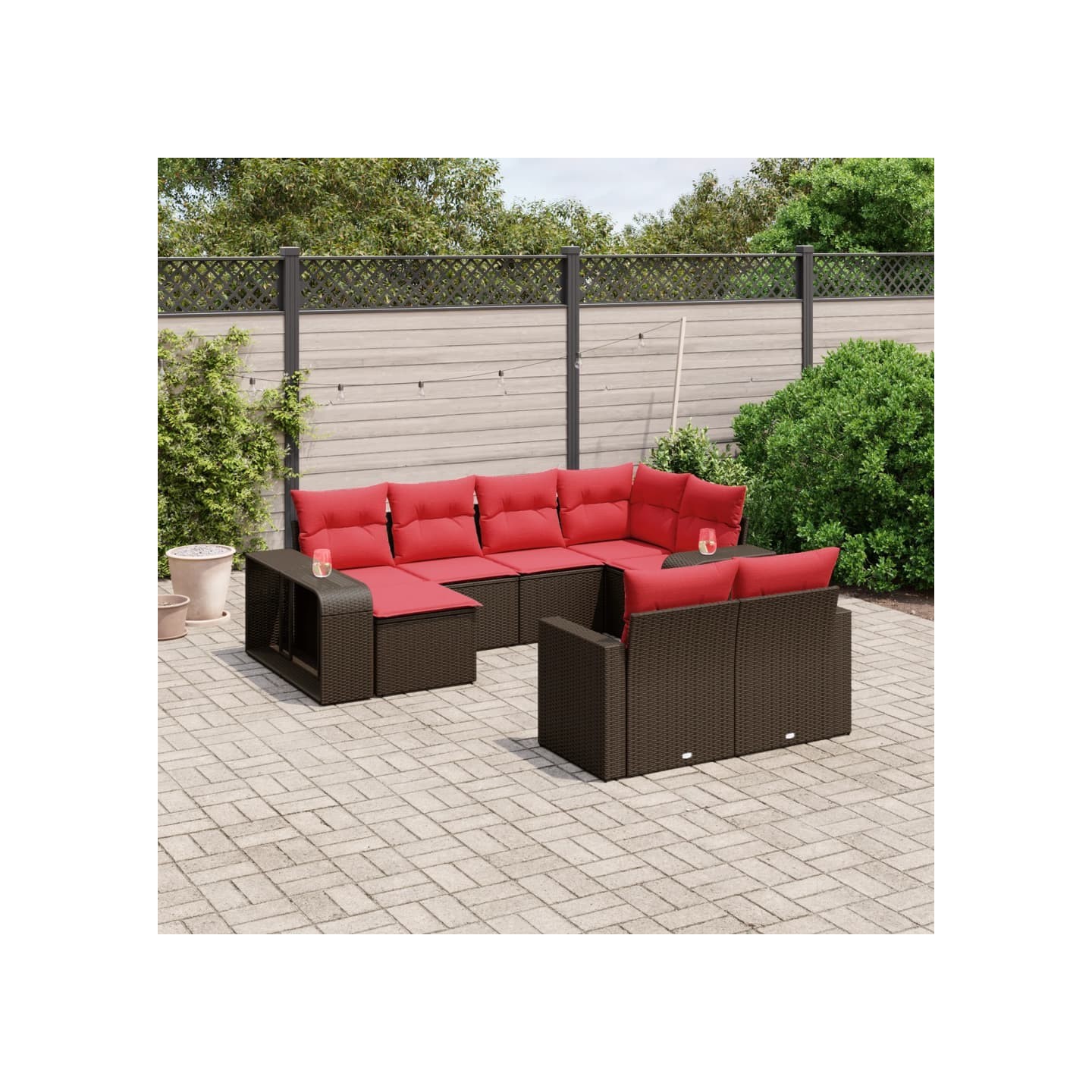 Ensemble de canapé de jardin 10 pcs avec coussins marron