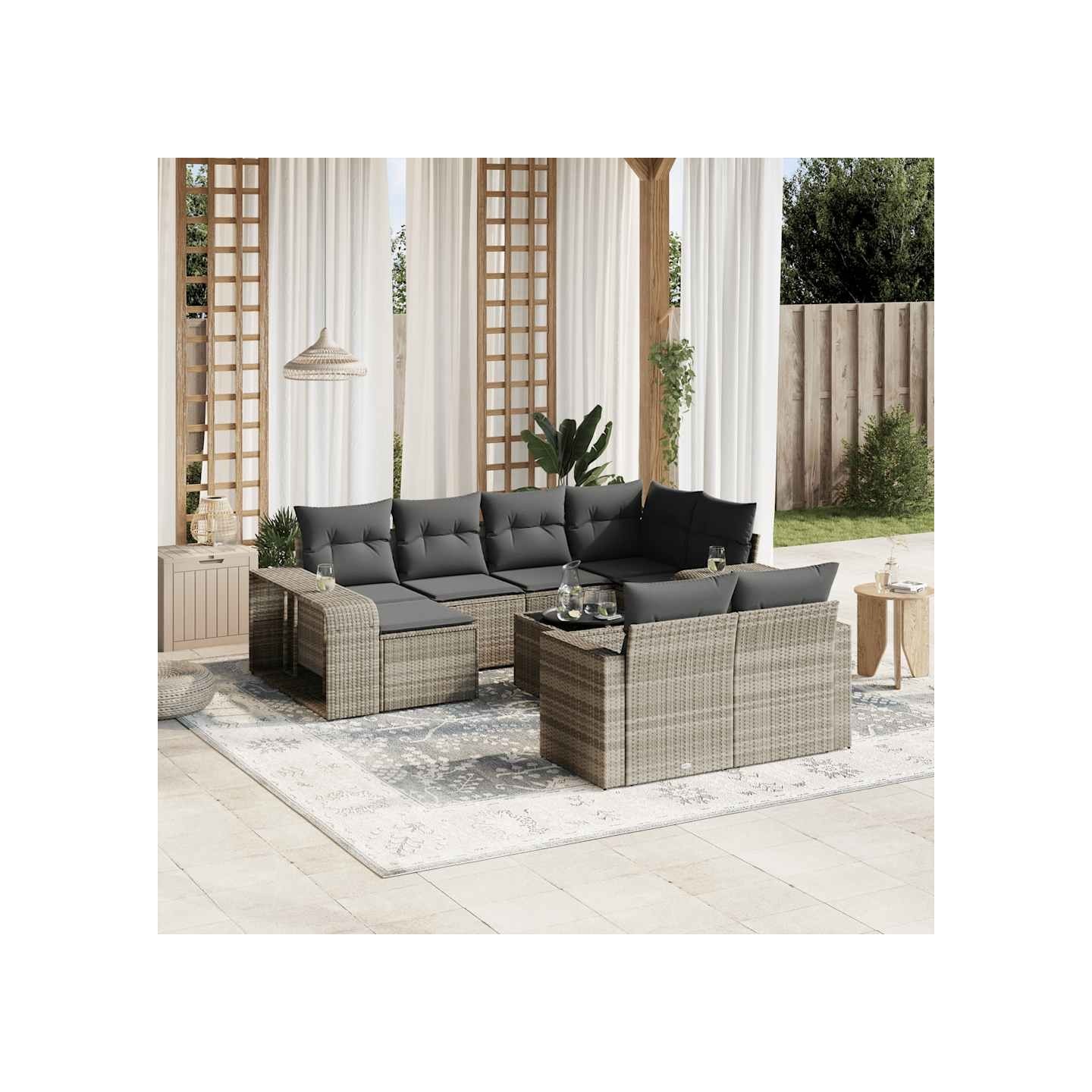 Salon de jardin 11 pcs avec coussins gris clair résine tressée