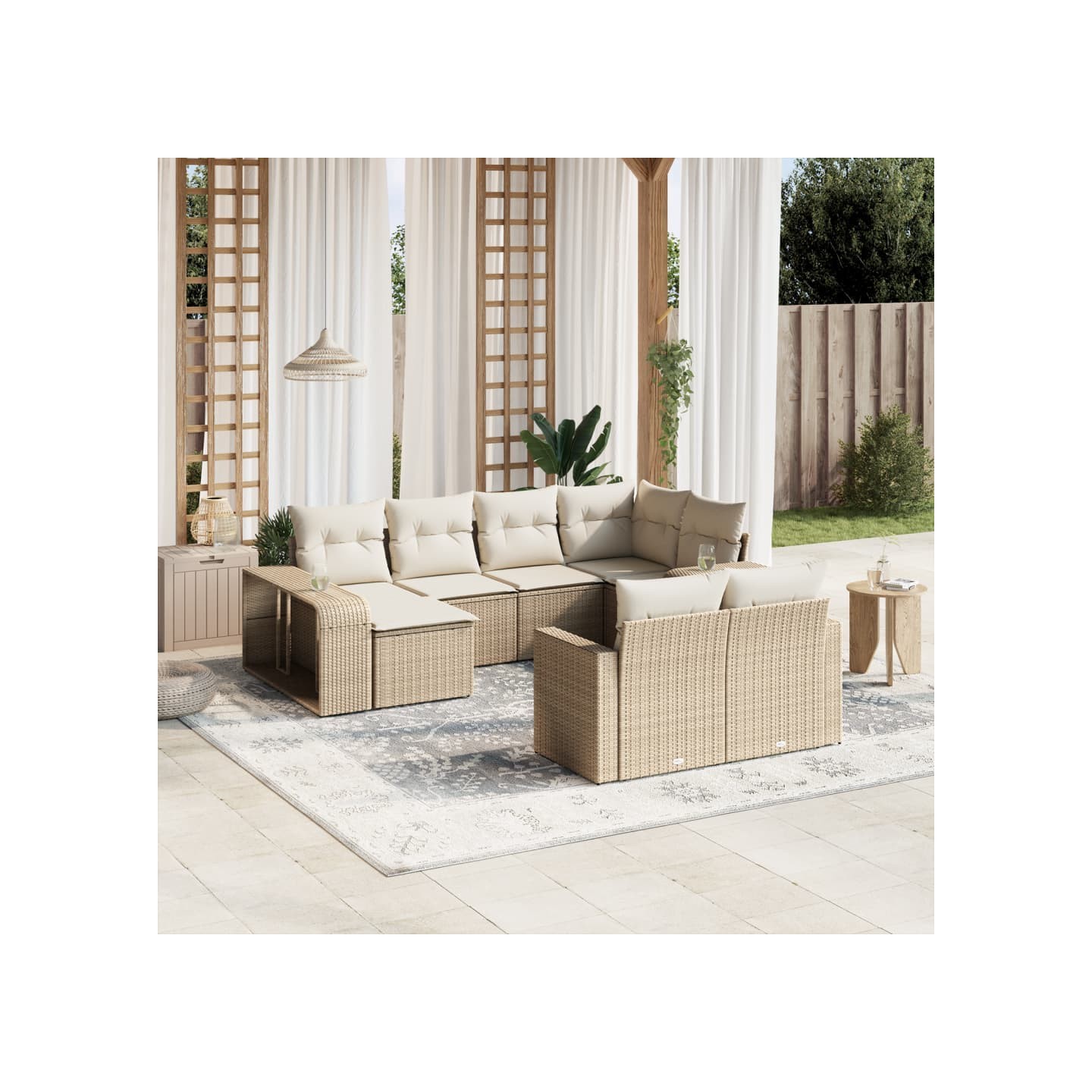 Salon de jardin avec coussins 10 pcs beige résine tressée