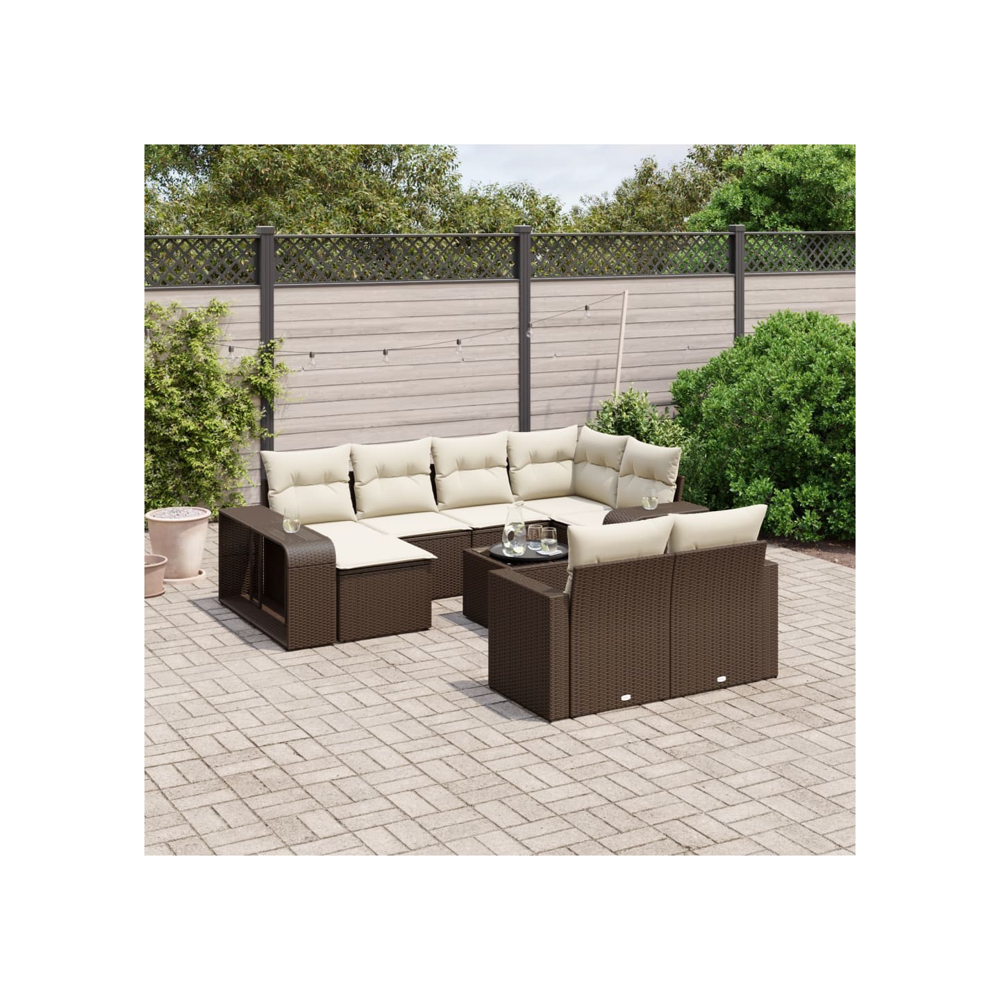 Salon de jardin et coussins 11 pcs marron résine tressée