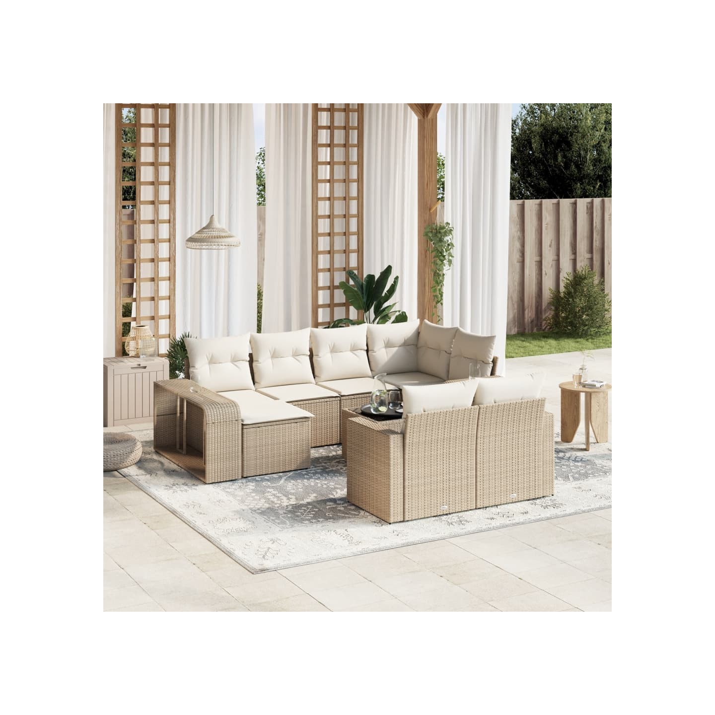 Salon de jardin 11 pcs avec coussins beige résine tressée