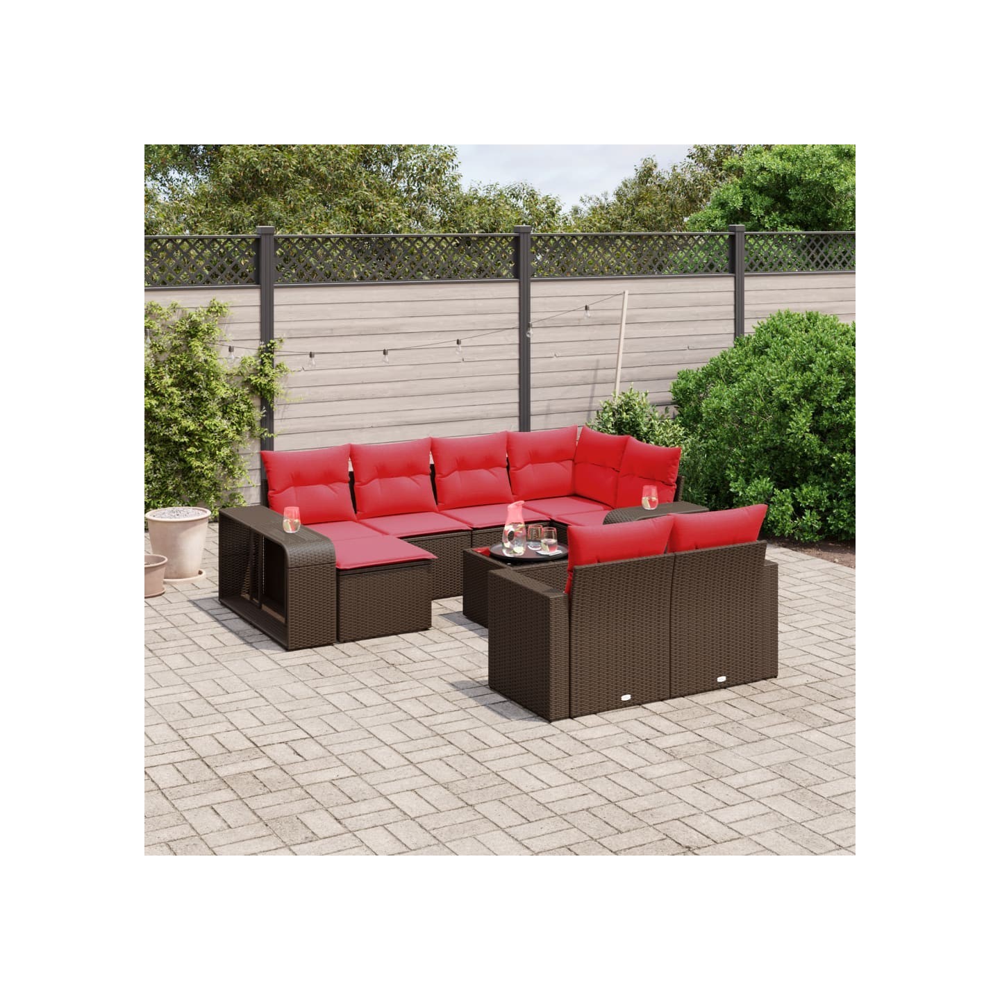 Ensemble de canapé de jardin 11 pcs avec coussins marron