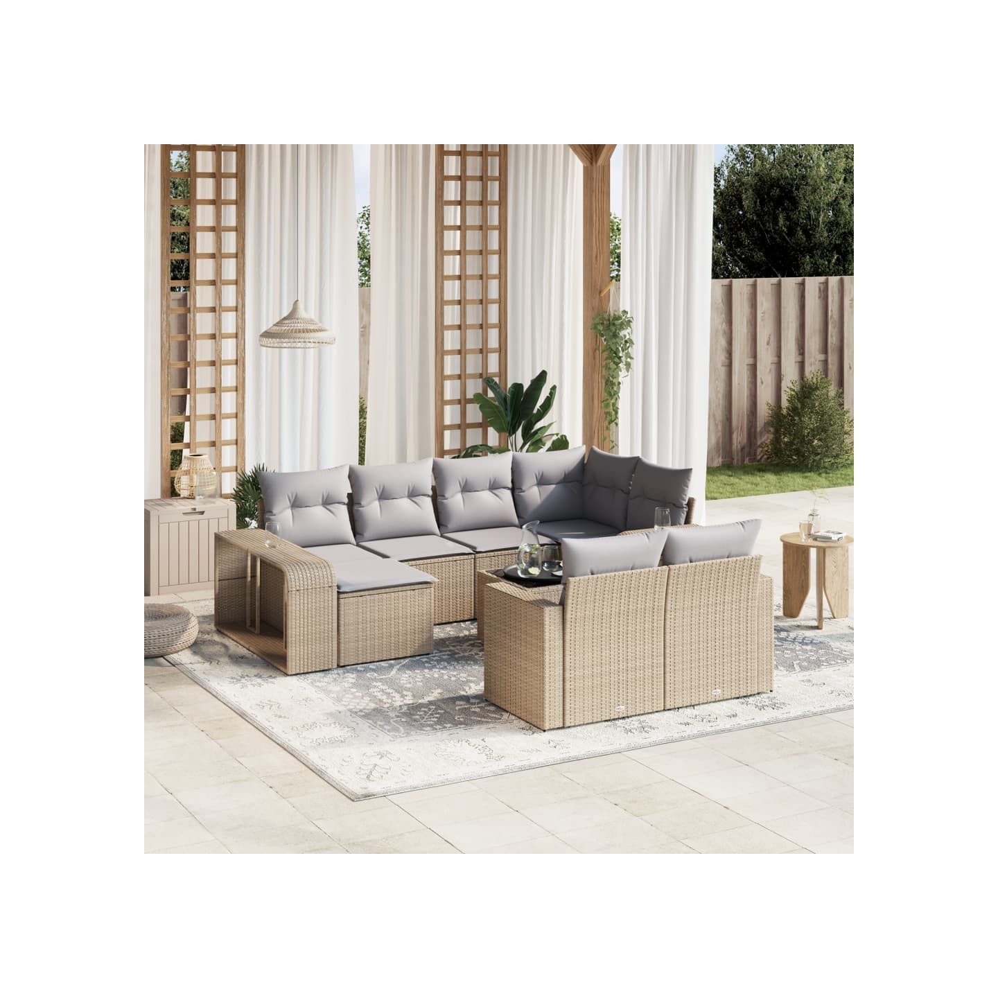 Salon de jardin 11 pcs avec coussins beige résine tressée