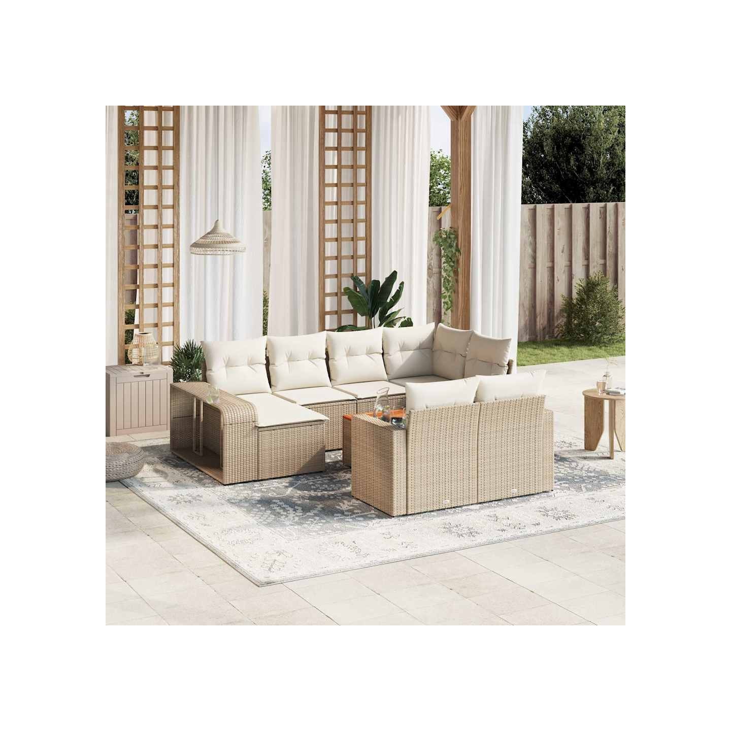 Salon de jardin 11 pcs avec coussins beige résine tressée