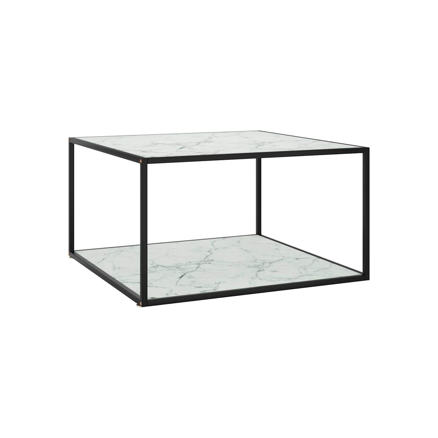 Table basse Noir avec verre marbre blanc 90x90x50 cm