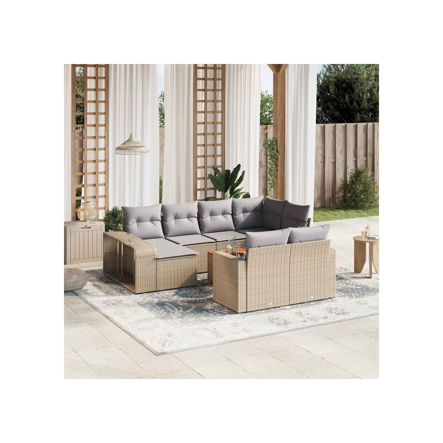 Salon de jardin 11 pcs avec coussins beige résine tressée