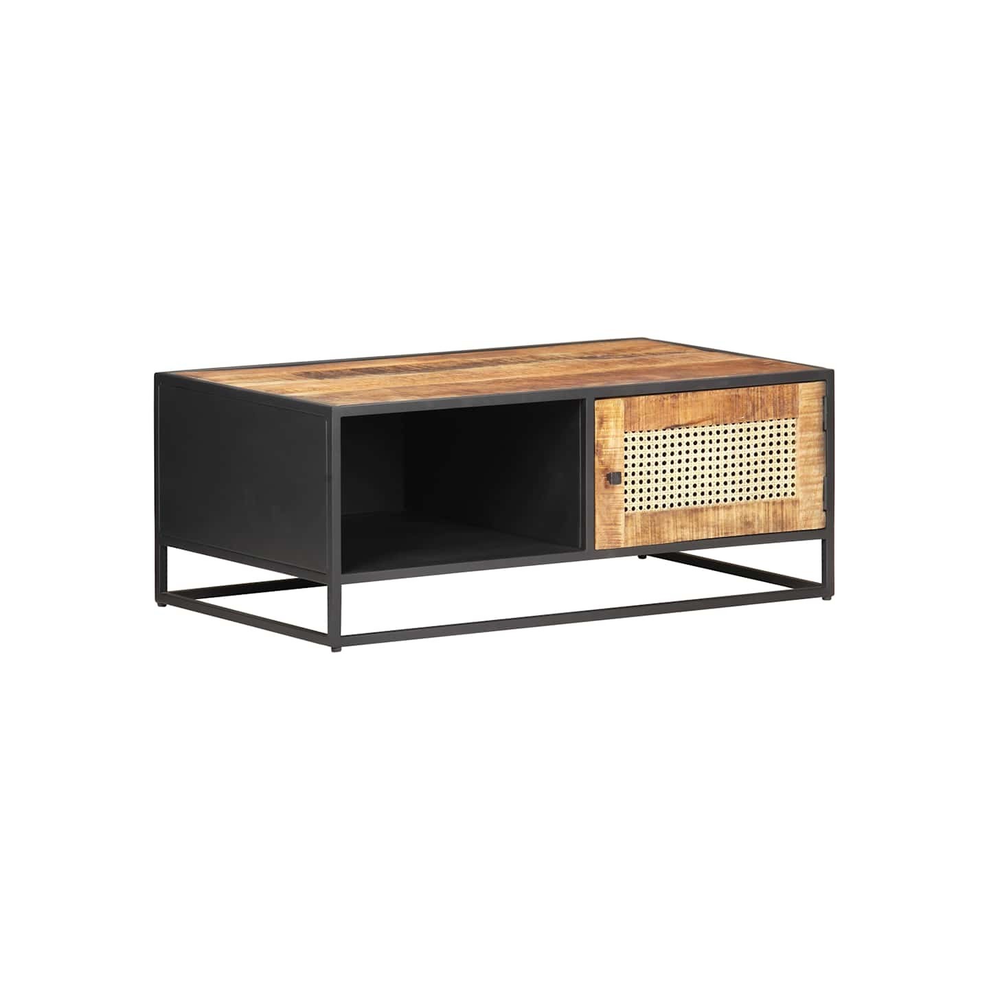 Table basse 90x50x35cm Bois de manguier brut et canne naturelle