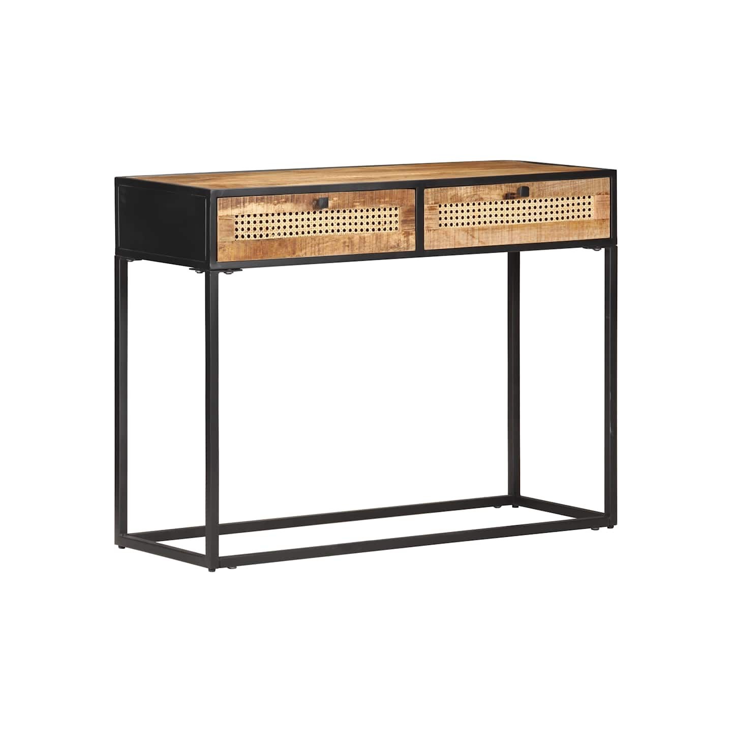 Table console 100x35x75 cm Bois de manguier et canne naturelle
