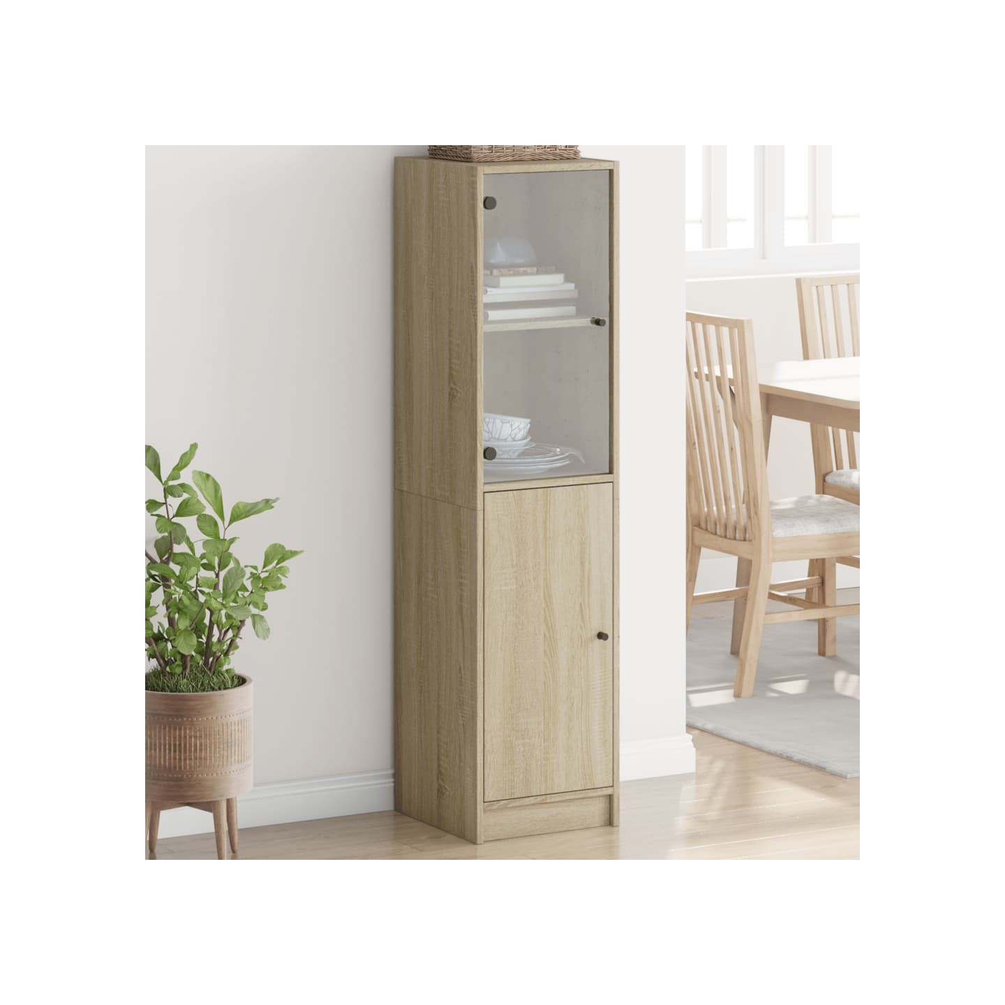 Buffet avec porte en verre chêne sonoma 35x37x142 cm