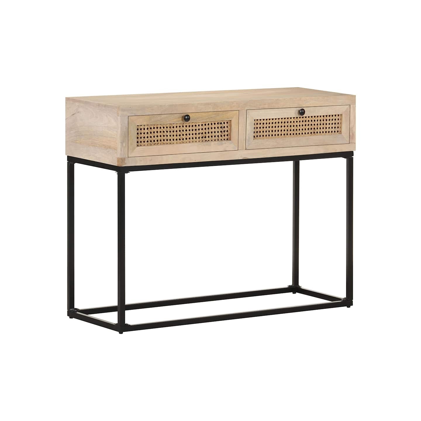Table console 100x35x76 cm Bois de manguier et canne naturelle