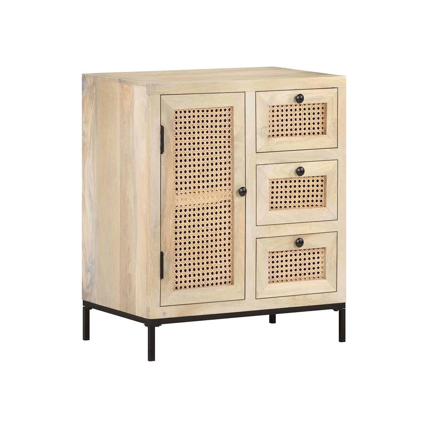 Buffet 60x35x70 cm Bois de manguier massif et canne naturelle