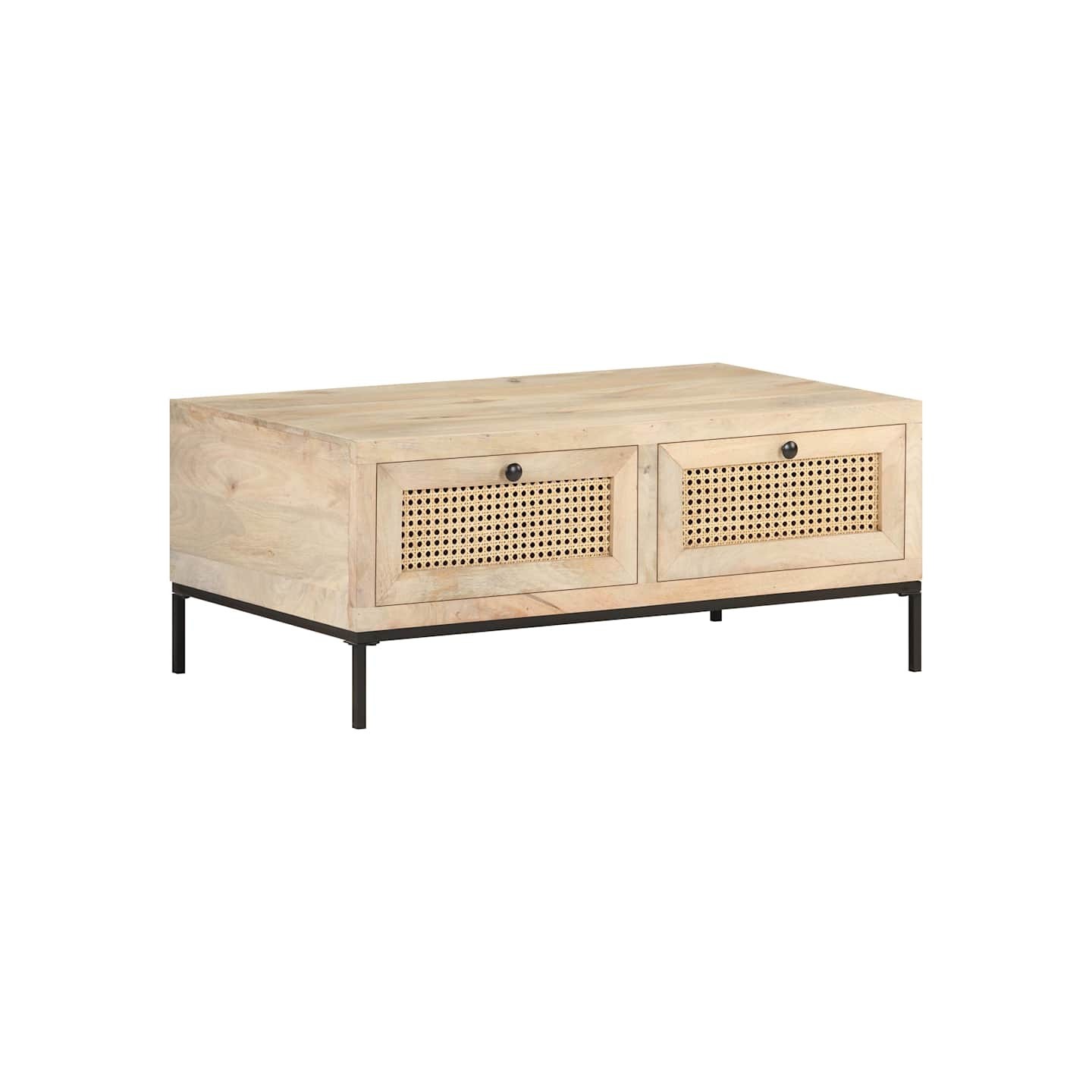 Table basse 90x50x37 cm Bois de manguier et canne naturelle