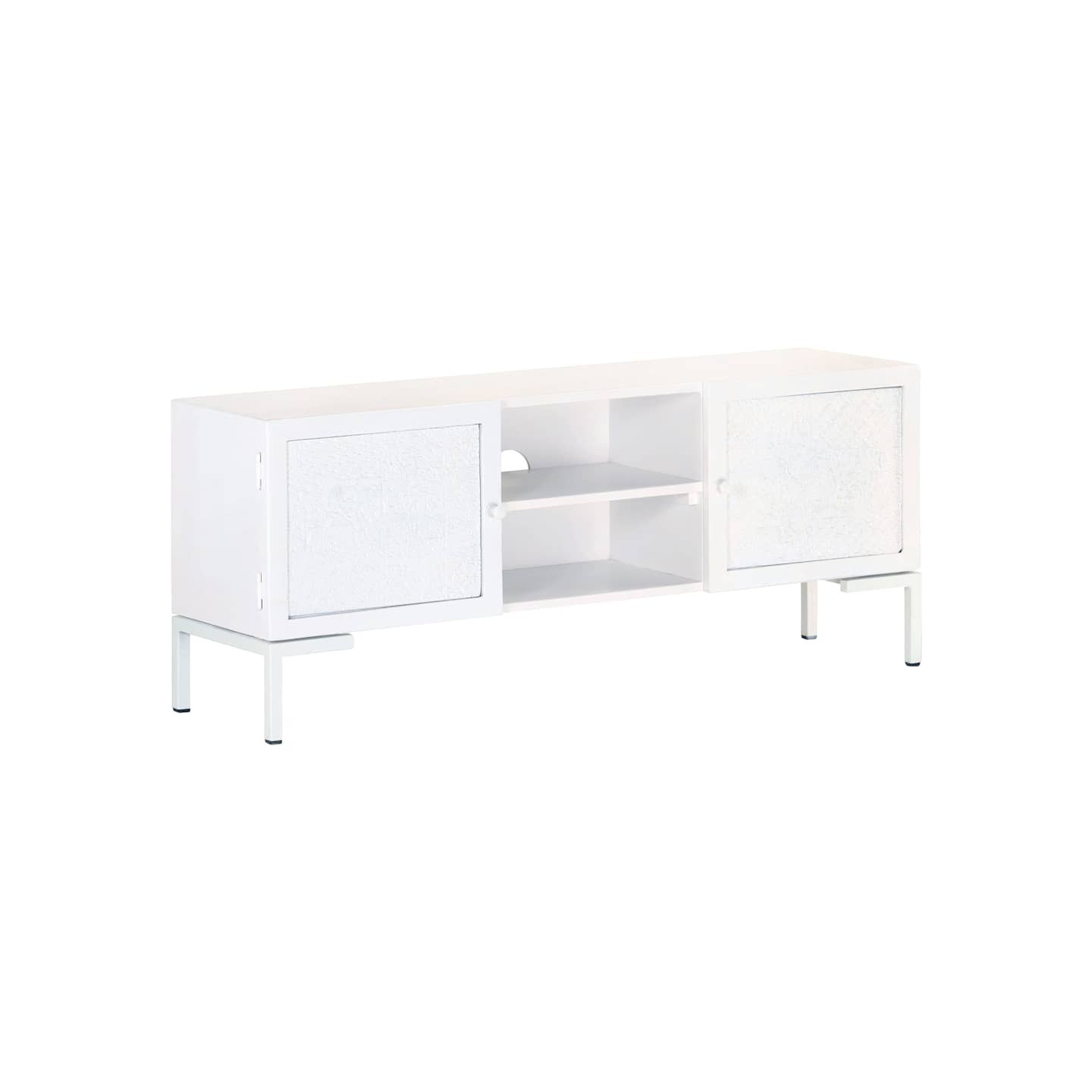 Meuble TV Blanc 115x30x46 cm Bois massif de manguier