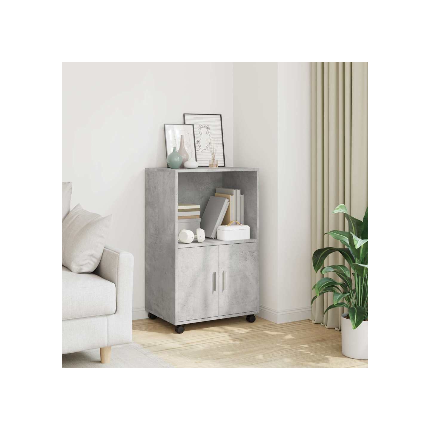 Armoire à roulettes gris béton 55x40x91 cm bois d'ingénierie