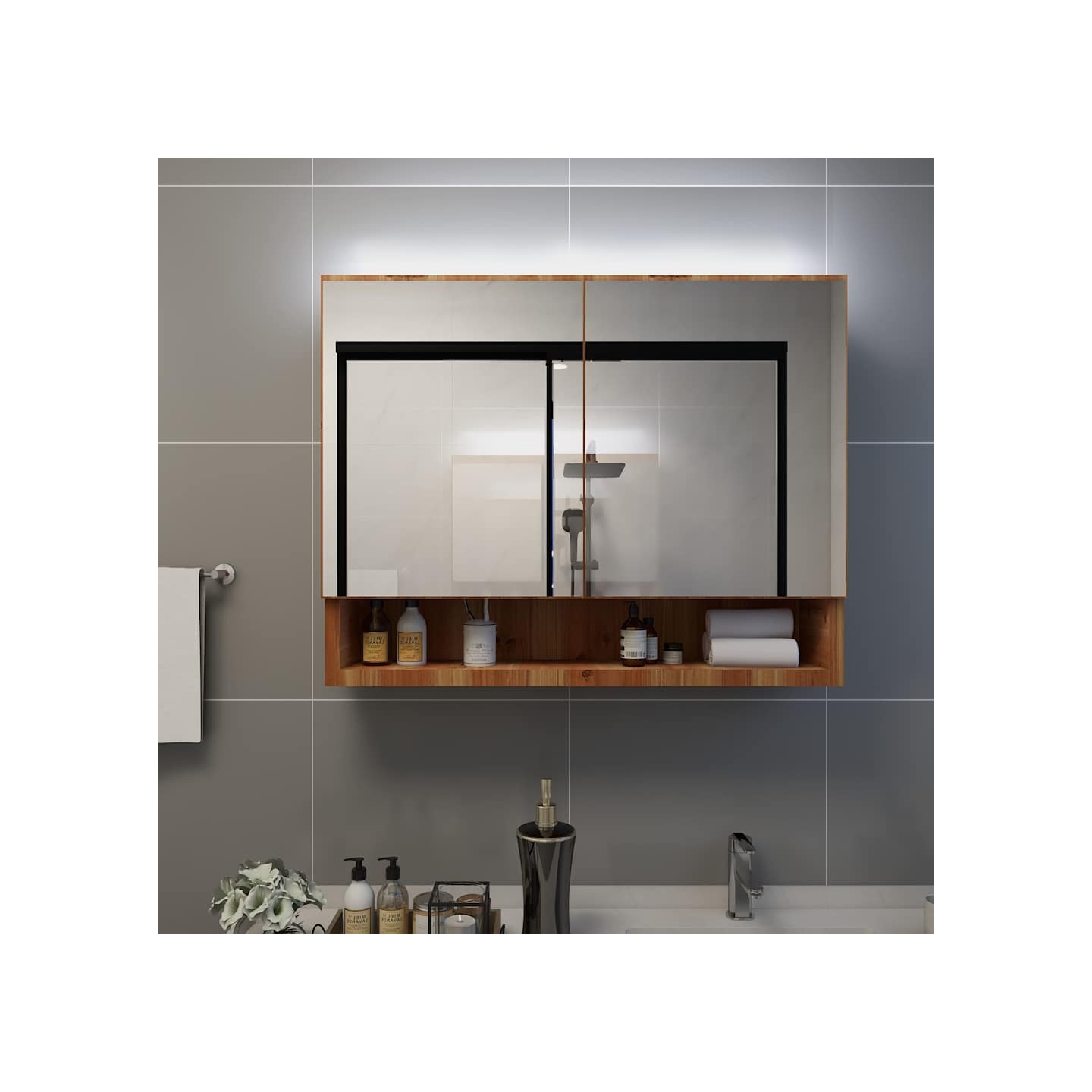 Armoire à miroir de salle de bain LED Chêne 80x15x60 cm MDF