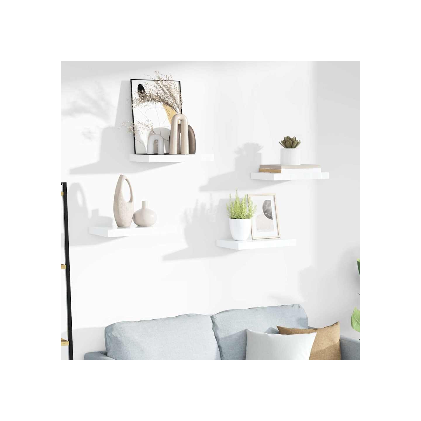 Étagère murale flottante 4 pcs Blanc brillant 40x23,5x3,8 cm MDF