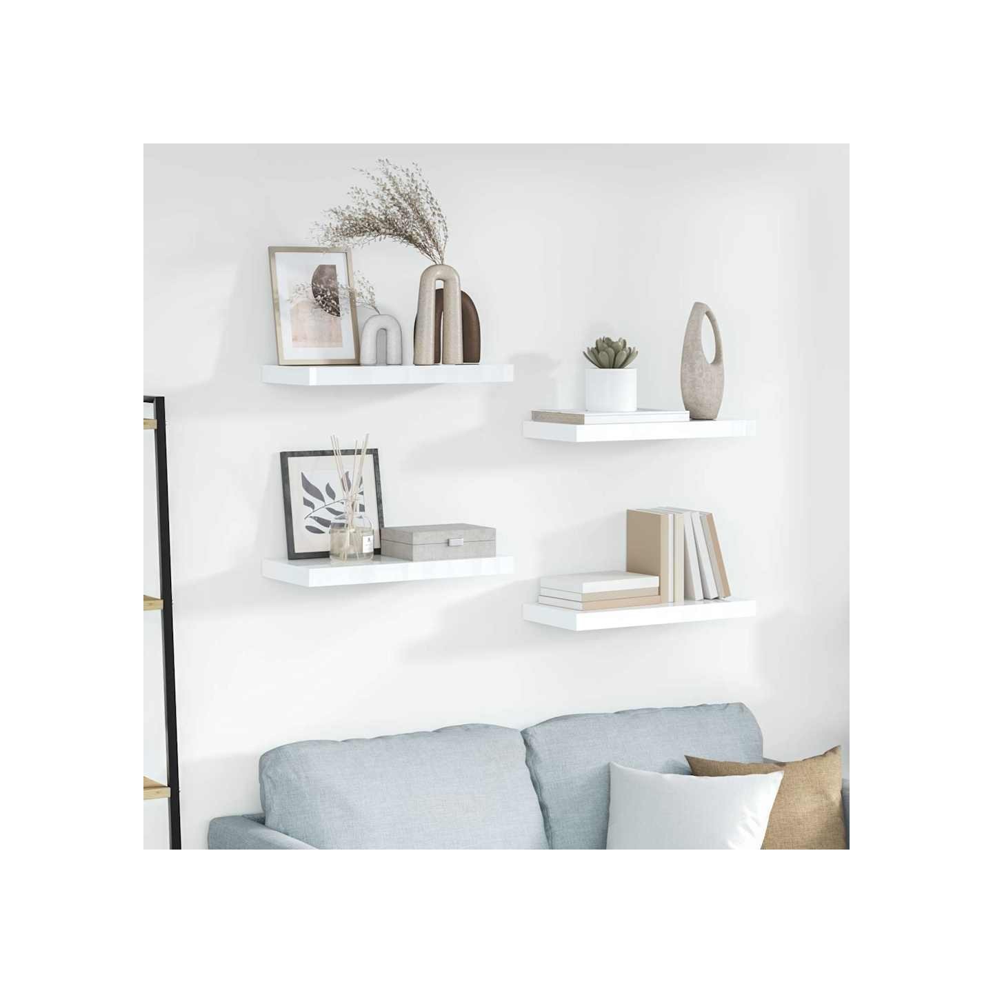 Étagère murale flottante 4 pcs Blanc brillant 50x23,5x3,8 cm MDF