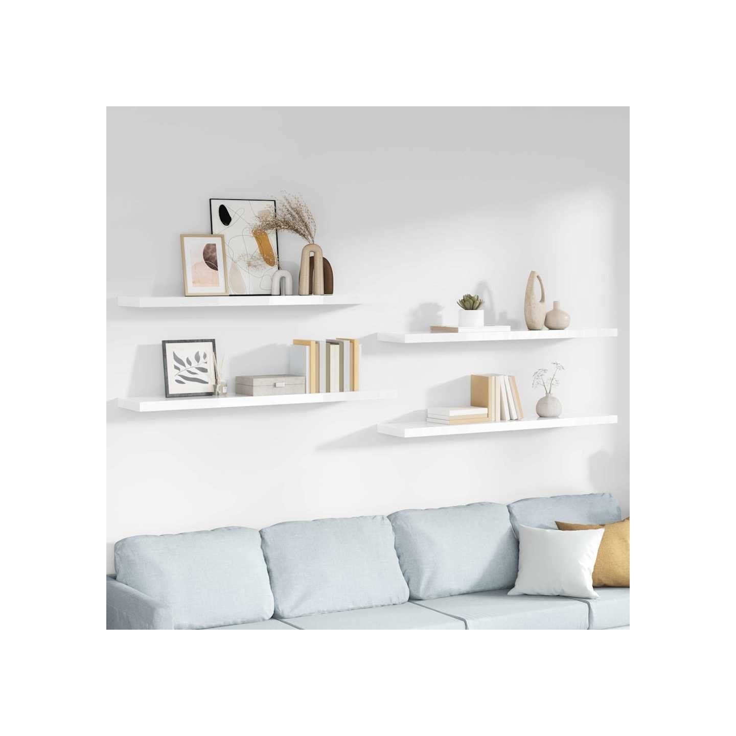 Étagère murale flottante 4pcs Blanc brillant 120x23,5x3,8cm MDF