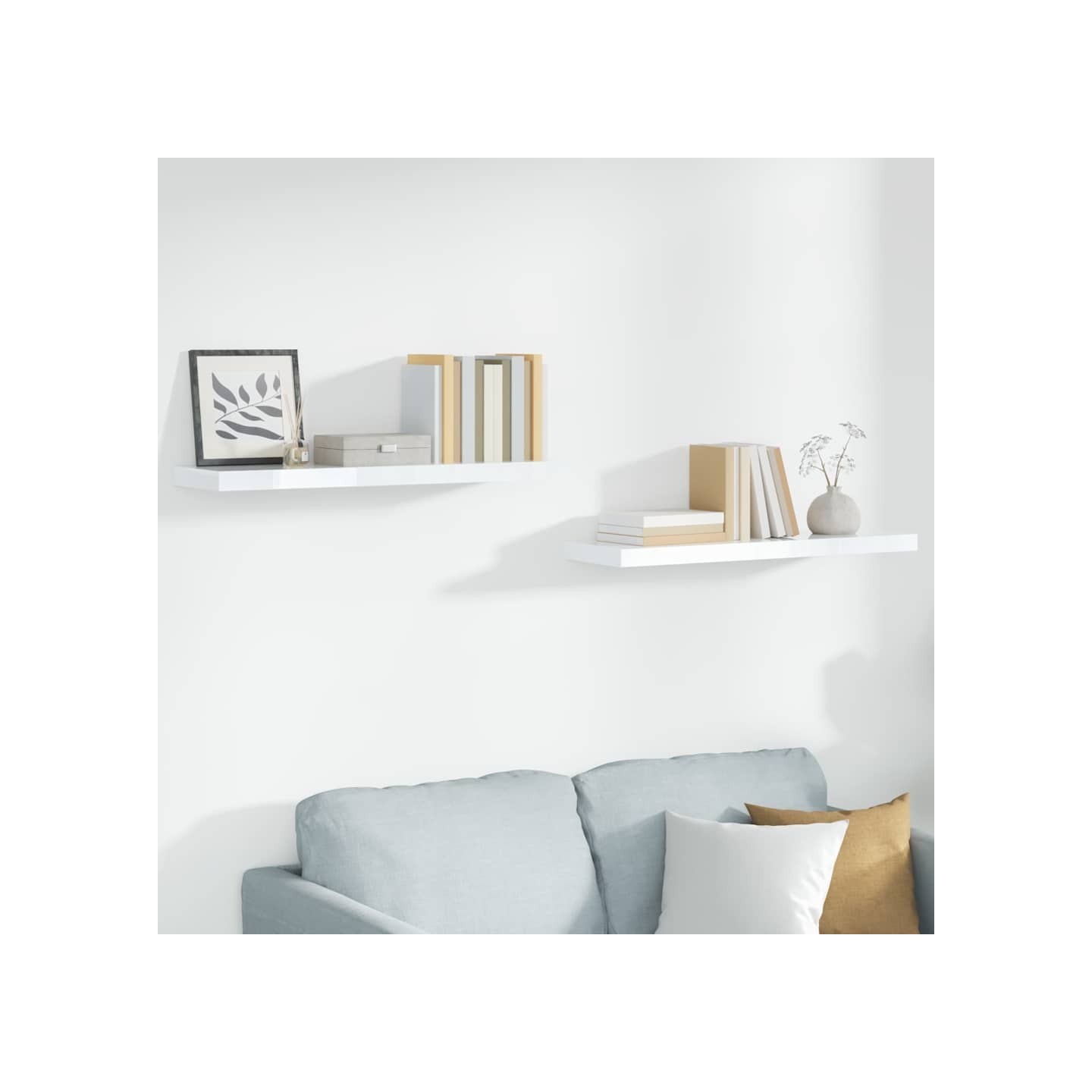 Étagère murale flottante 2 pcs Blanc brillant 90x23,5x3,8cm MDF