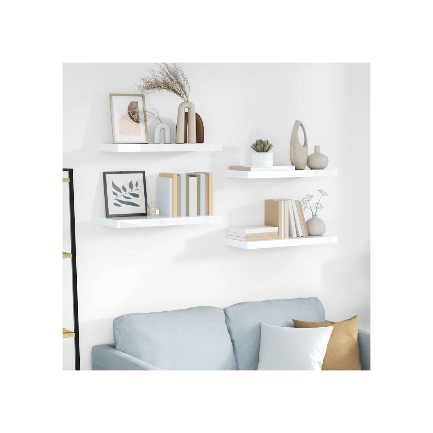 Étagère murale flottante 4 pcs Blanc brillant 60x23,5x3,8cm MDF