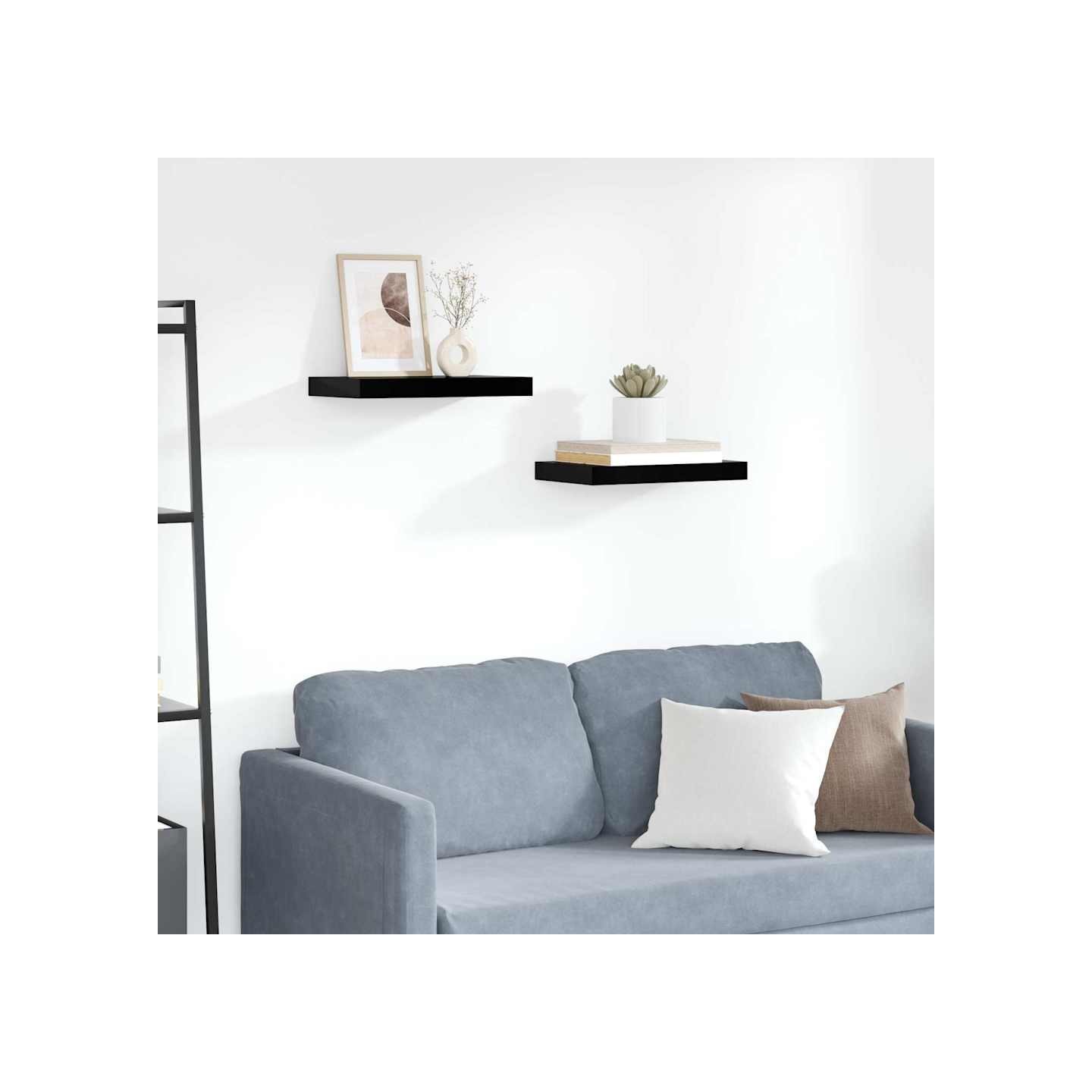 Étagère murale flottante 2 pcs Noir brillant 40x23,5x3,8 cm MDF