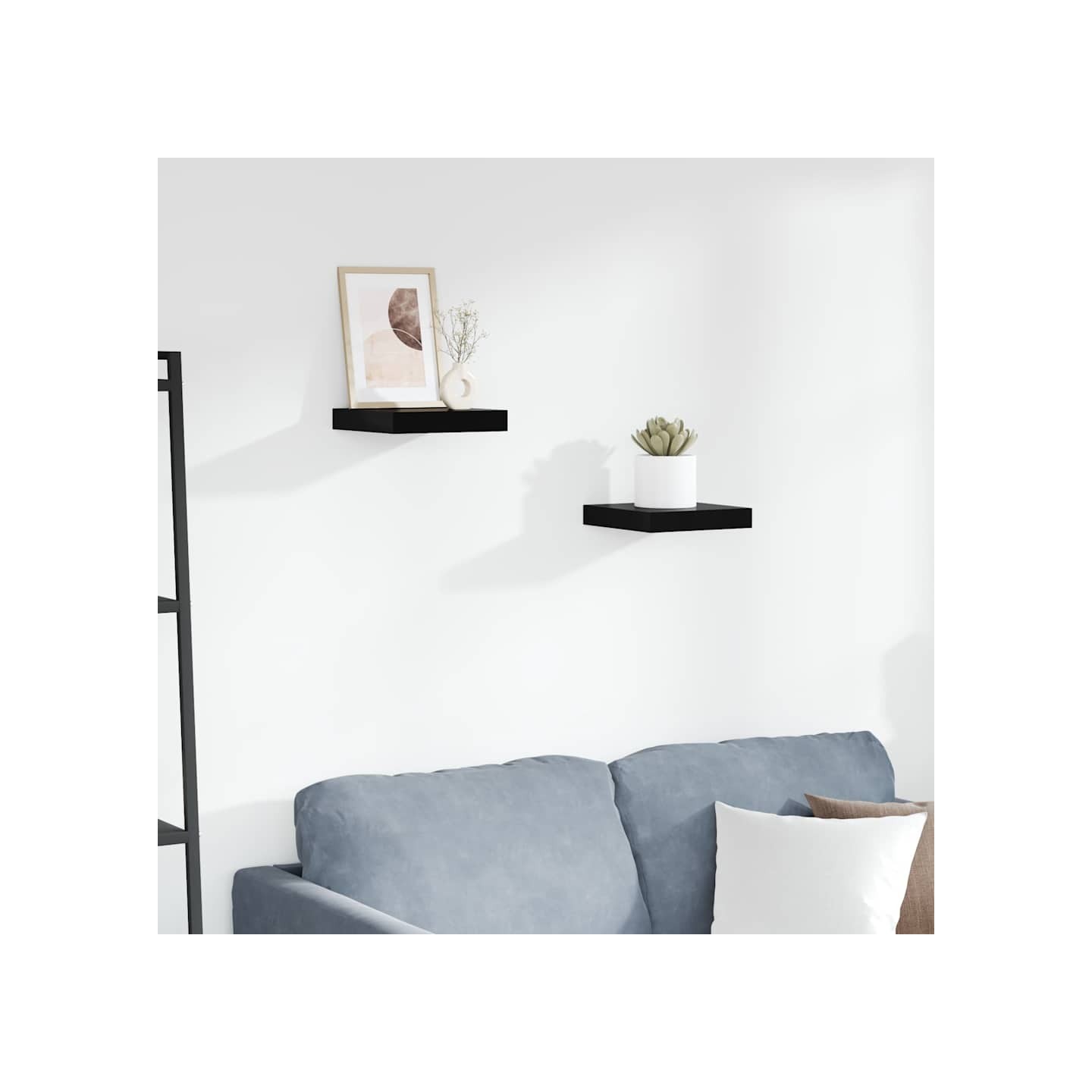 Étagère murale flottante 2 pcs Noir brillant 23x23,5x3,8 cm MDF